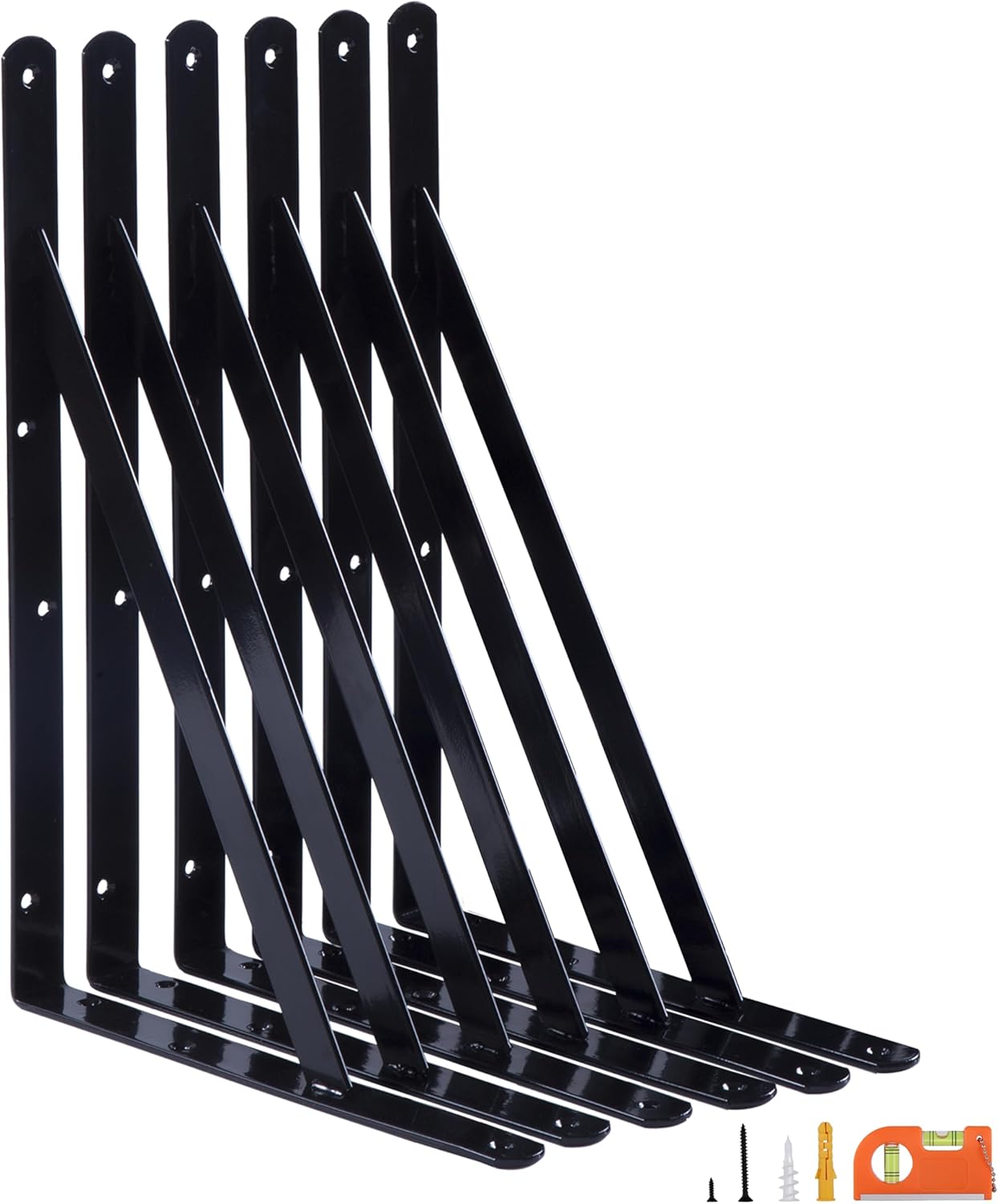 12-Pack 12 Inch Heavy Duty Shelf Brackets, Large Wall Bracket for Floating Shelves, Black Powder-Coated Steel