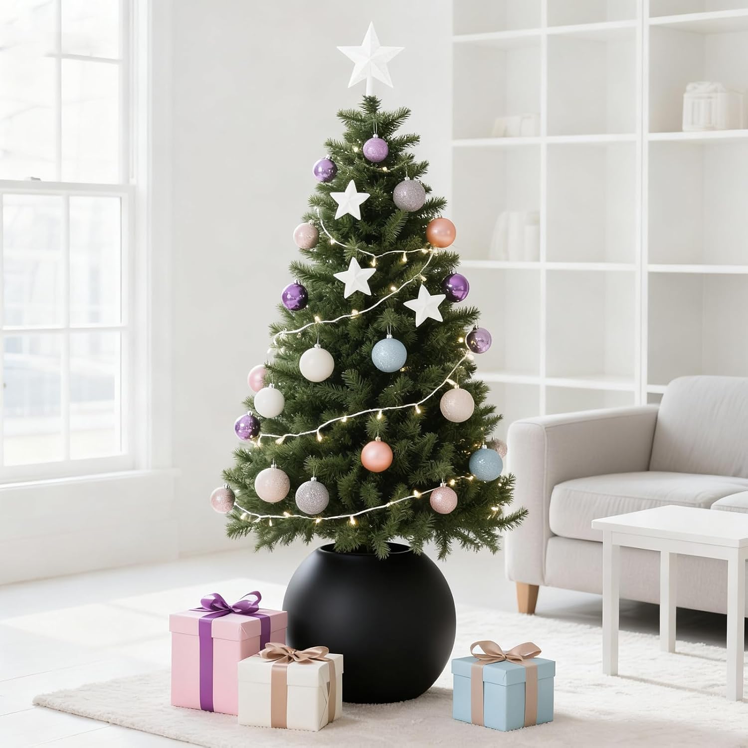 13.78”Dx11”H Large Round Planter,Planters for Indoor Plants & Outdoor,Durable Plastic-Concrete Material Sphere Planter with Drainage Hole & Rubber Plug Weather Resistant,Plant Pot,(9" Pot Opening)