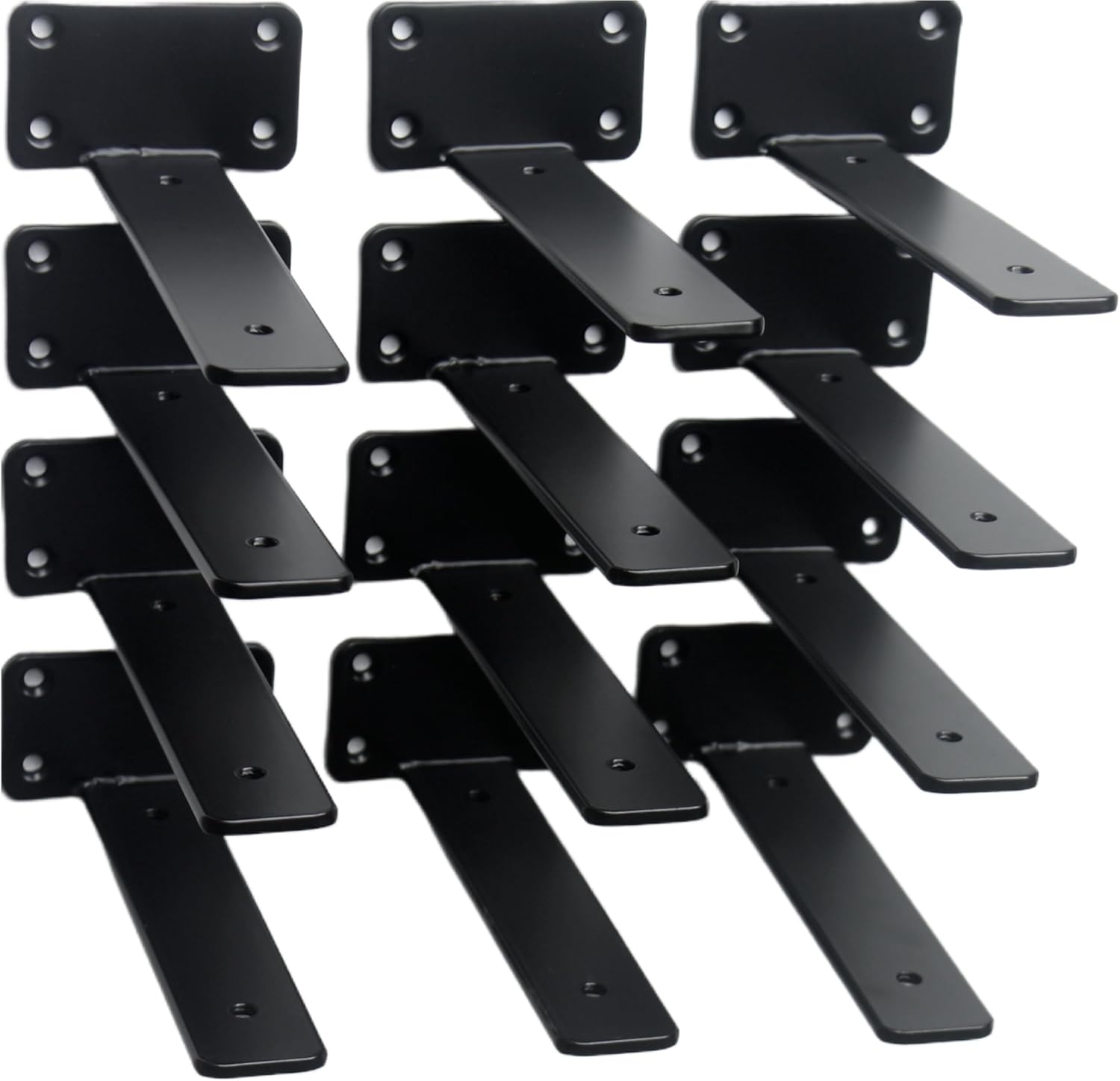 12 Pack - 8 inch Black Hidden L Shelf Bracket (1/5 Inch Thicked) Iron Floating Shelf Brackets Rustic Industrial Metal Brackets for Shelf Support