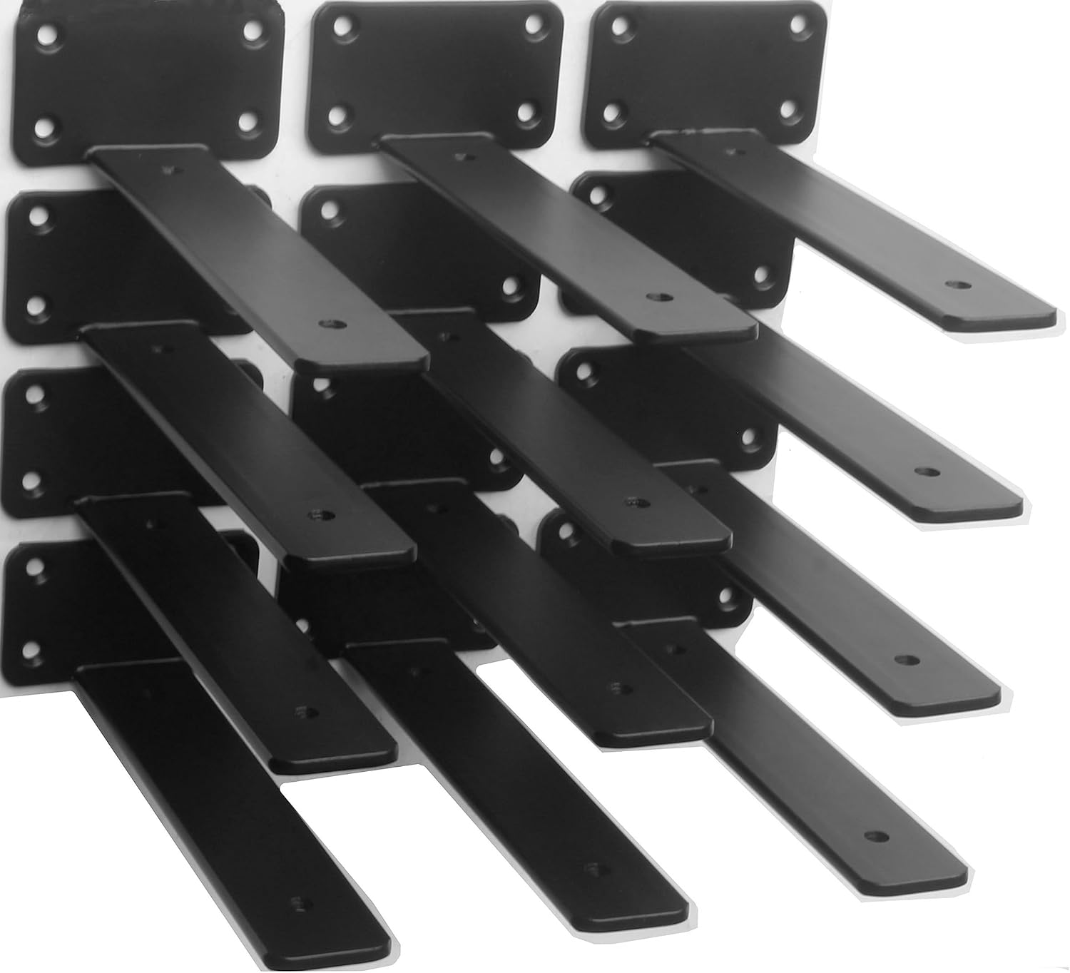 12 Pack - 12 inch Black Hidden L Shelf Bracket (1/5 Inch Thicked) Iron Floating Shelf Brackets Rustic Industrial Metal Brackets for Shelf Support