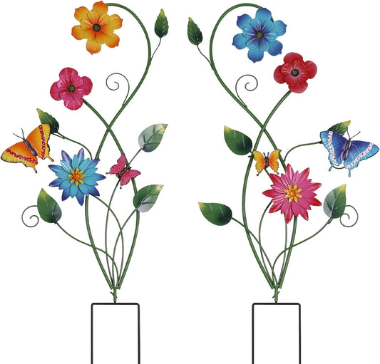YEAHOME Garden Decor for Outside, 2 Pack 37“ Metal Butterfly Garden Stakes, Spring Wall Decor, Colorful Look & Personalities Flowers Yard Art for Outdoor Lawn Backyard Porch Patio Home Decorations