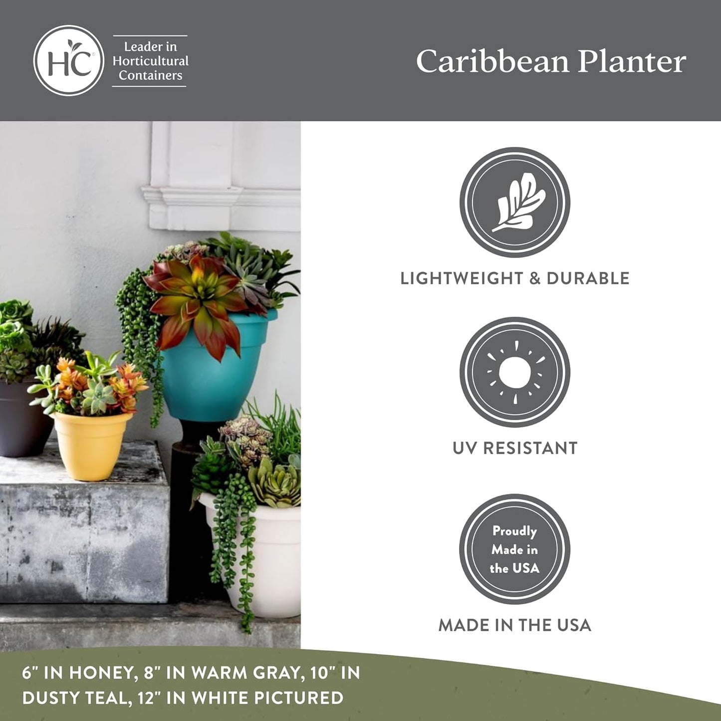 The HC Companies Caribbean Planter Pot - Outdoor & Indoor Plant Pot with Drainage Hole & Plug - Rolled Rim Plastic Pots for Plants & Flowers - Decorative Plant Pot (14" Black, Pack of 1)