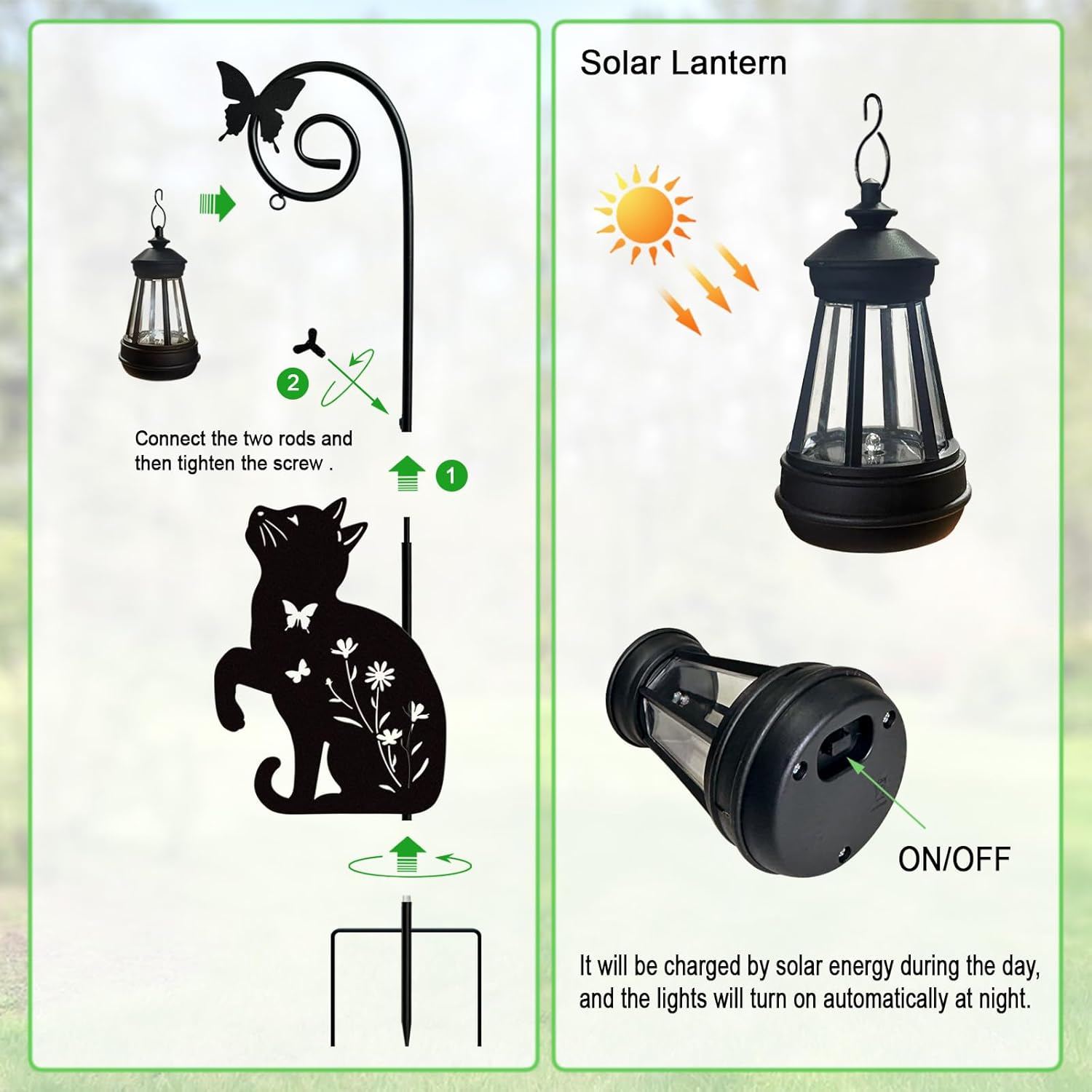 Metal Cat Stake with Solar Lights Outdoor Decorative,Black Cats Lawn Ornaments,Womens Gifts Unique,Garden Silhouette Animal Decor (Cat)