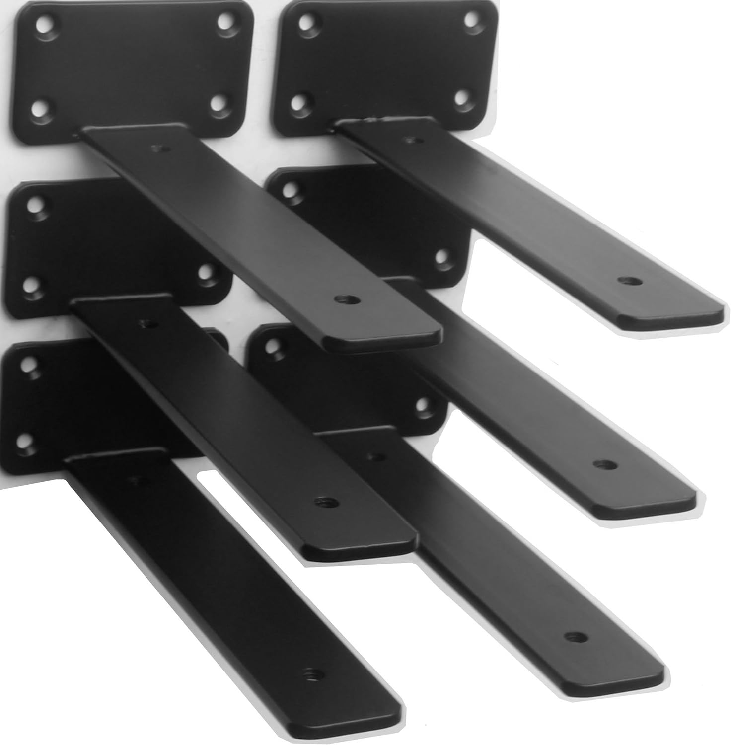 12 Pack - 10 inch Black Hidden L Shelf Bracket (1/5 Inch Thicked) Iron Floating Shelf Brackets Rustic Industrial Metal Brackets for Shelf Support