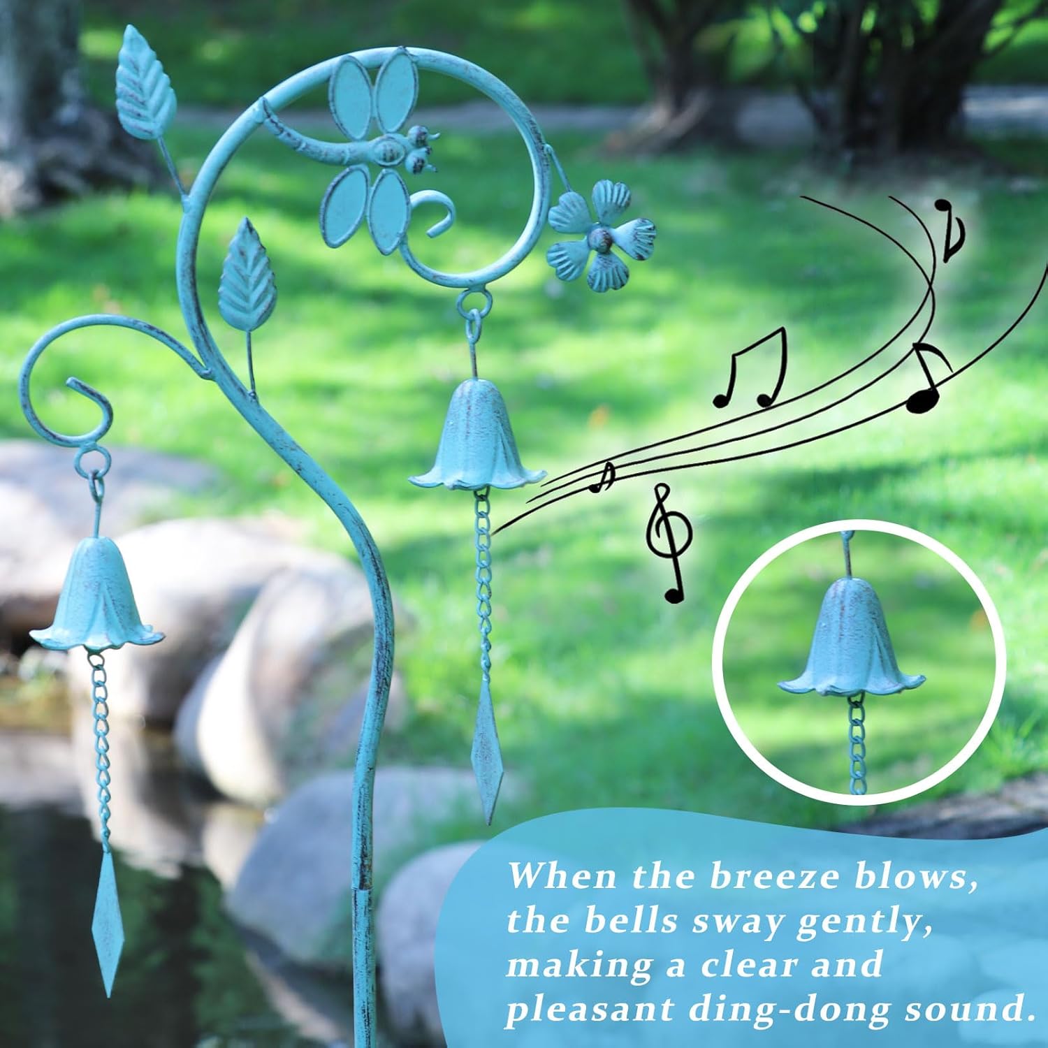 Dragonfly Garden Decor for Outside,Metal Yard Decor with Bell,Yard Art,Decorative Garden Stake,for Outdoor Garden