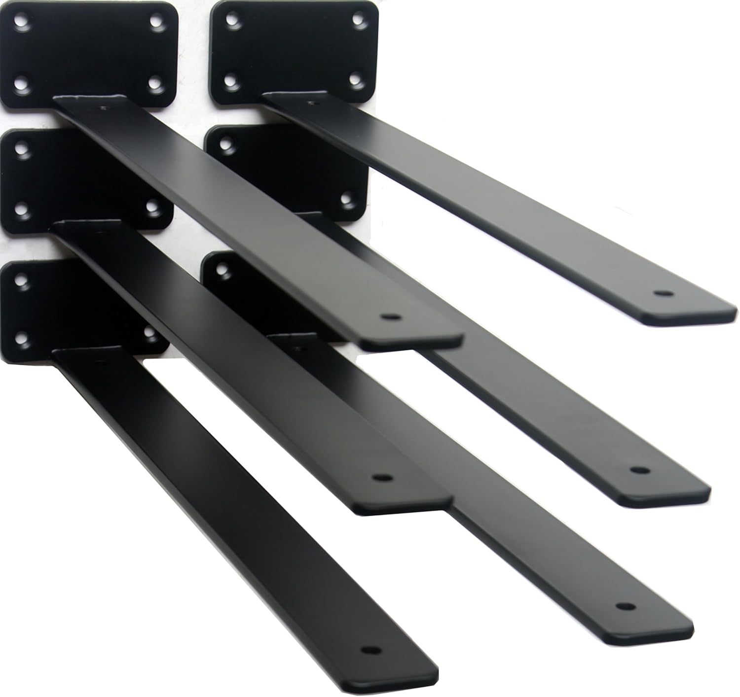 12 Pack - 8 inch Black Hidden L Shelf Bracket (1/5 Inch Thicked) Iron Floating Shelf Brackets Rustic Industrial Metal Brackets for Shelf Support