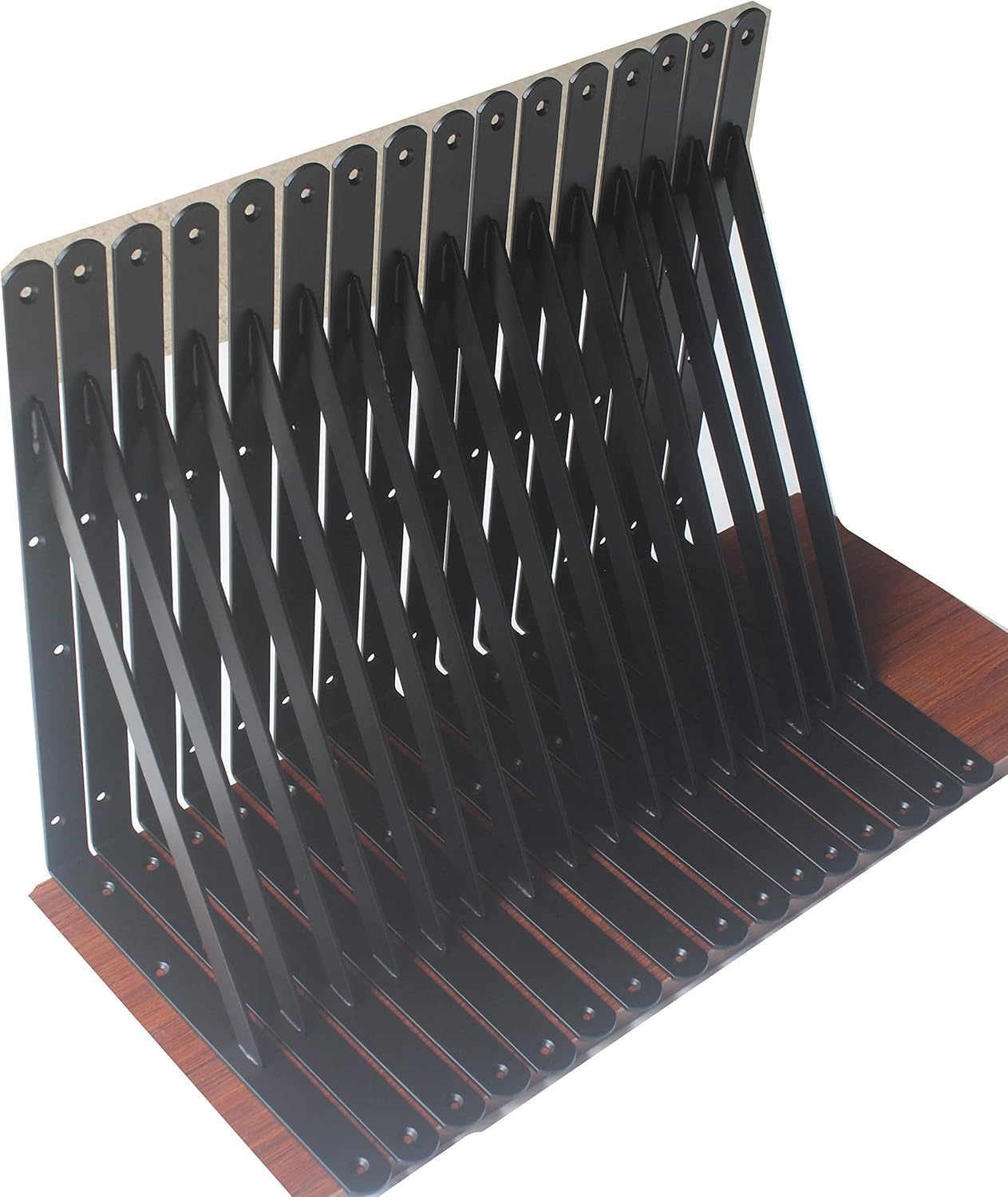 16 Pack L12 x H 8" Black Heavy Duty Shelf Brackets with Screws Metal Shelf Brackets Shelf Support Angle Brackets for Shelves L Brackets Heavy Duty Floating Shelf