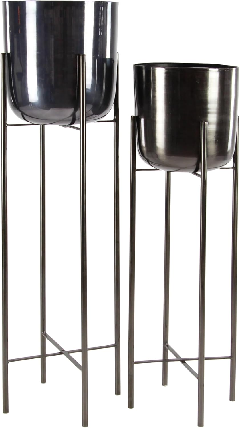 CosmoLiving by Cosmopolitan Metal Indoor Outdoor Planter Dome Large Planter Pot with Removable Stand, Set of 2 Planters 19", 22"H, Gold