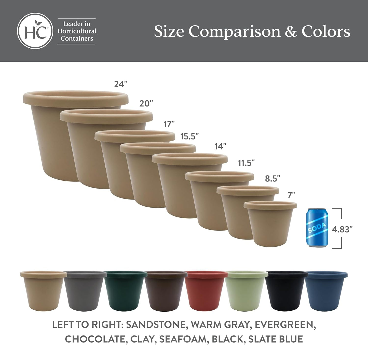 The HC Companies Classic Round Plastic Plant Pot w/Rolled Rim - Lightweight & UV Resistant Flower Pot for Herbs & More - Outdoor & Indoor Plant Pots w/Drainage (24 inch Slate Blue, Pack of 1)