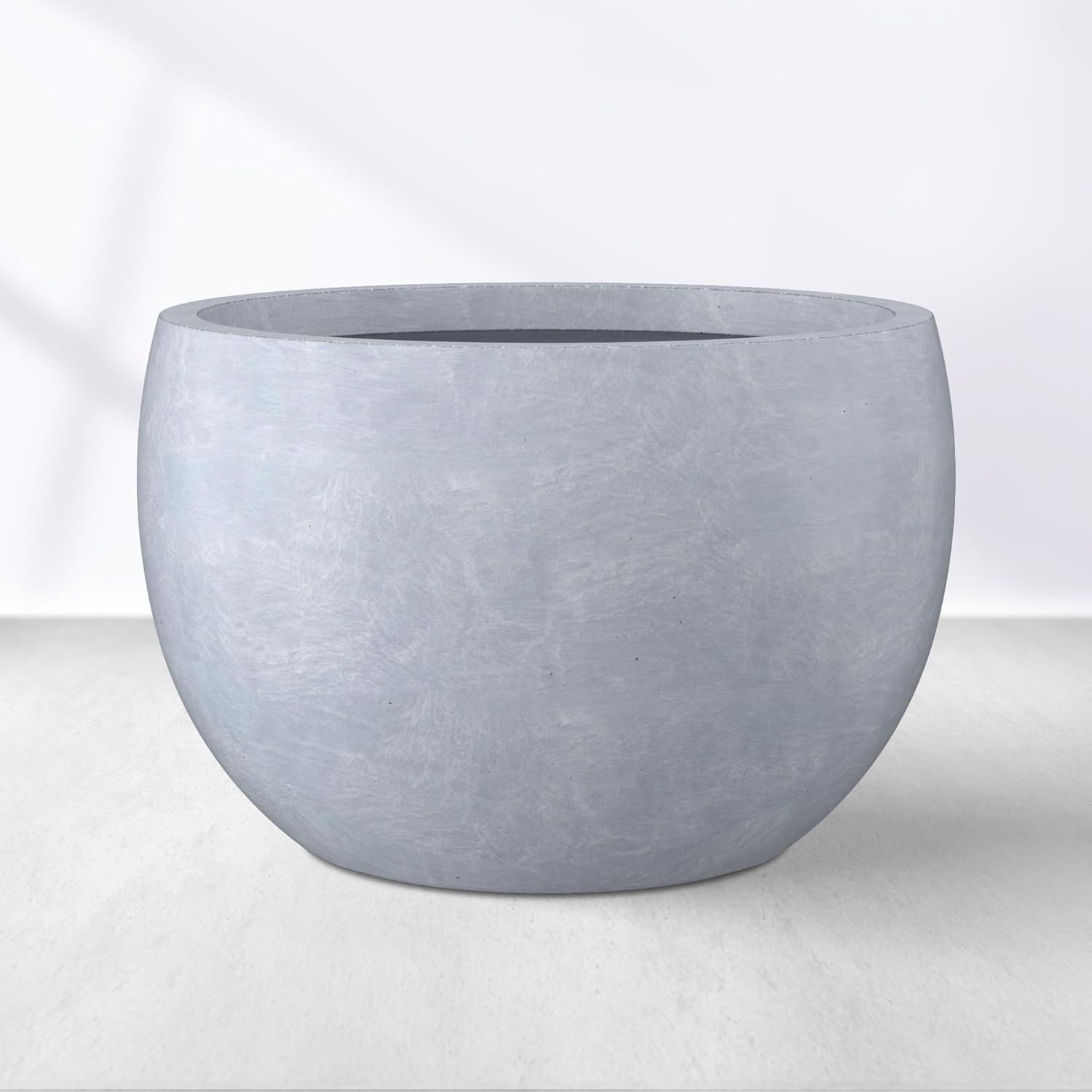 Kante 15.7" Dia Round Concrete Planter, Outdoor/Indoor Large Bowl Plant Pots with Drainage Hole and Rubber Plug for Garden Patio Balcony Home, Charcoal