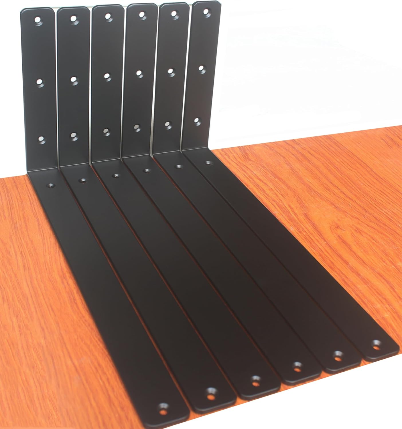 12 Pack - L 8" x H 6" x W1.5, 5mm Thick Black L Shelf Bracket, Iron Shelf Brackets, Metal Shelf Brackets, Floating Shelf, Shelf Supports with Screws