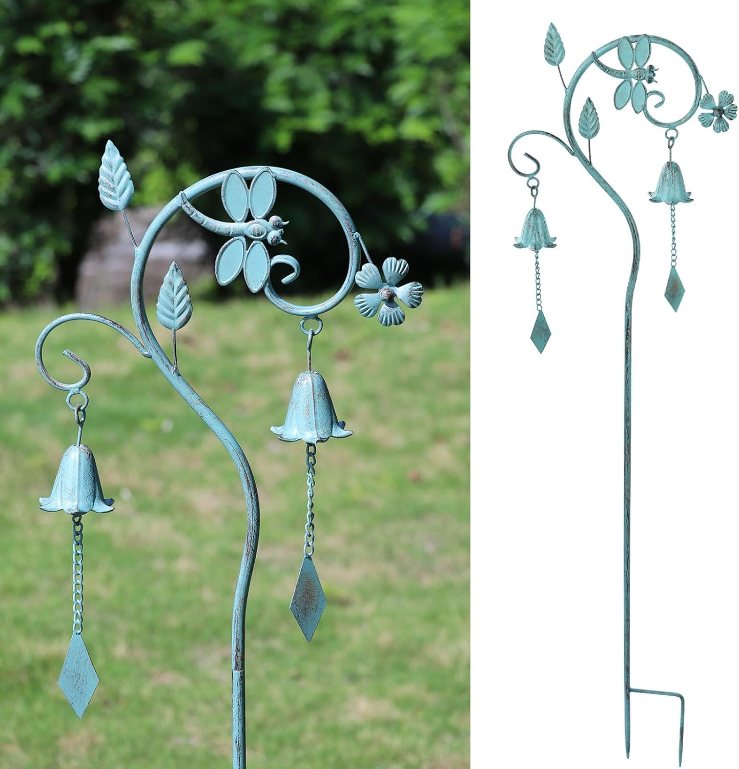 Dragonfly Garden Decor for Outside,Metal Yard Decor with Bell,Yard Art,Decorative Garden Stake,for Outdoor Garden