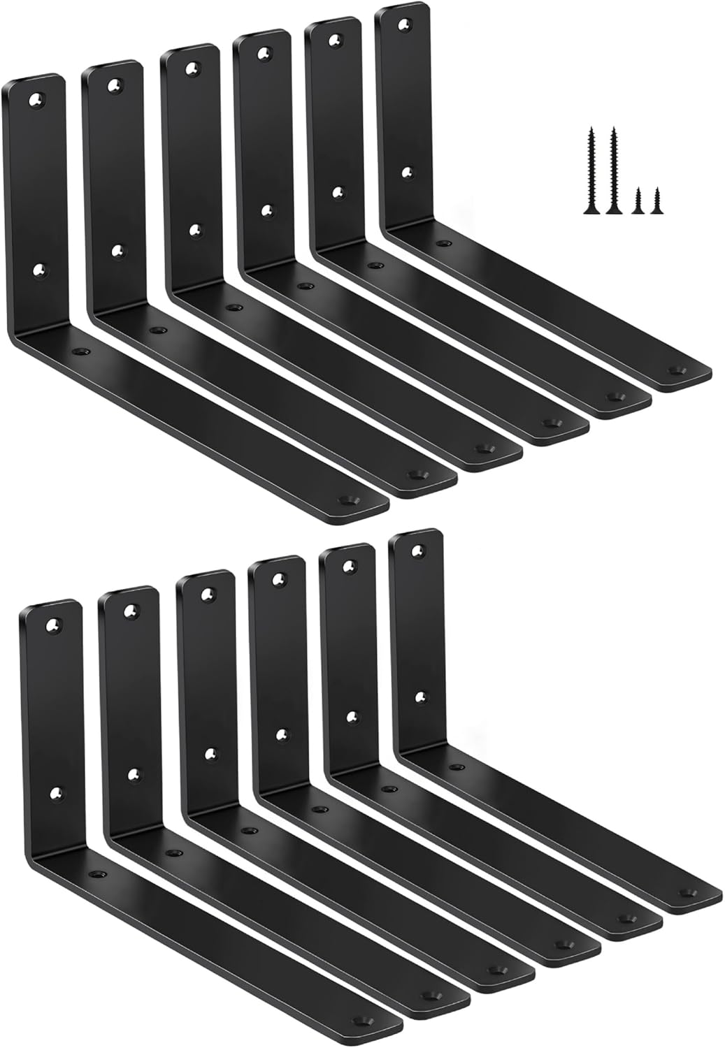 12 Pack - L 8" x H 6" x W1.5, 5mm Thick Black L Shelf Bracket, Iron Shelf Brackets, Metal Shelf Brackets, Floating Shelf, Shelf Supports with Screws