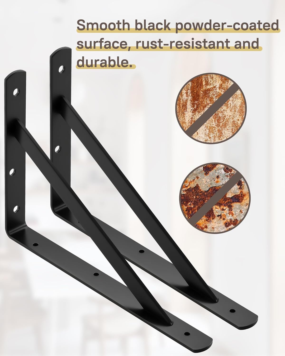 HOME MASTER HARDWARE 12 inch x 8 inch Heavy Duty Shelf Brackets, Load Capacity: 600lb, Black Metal 90 Degree Supports for Shelves 10-Pack, Wall Mounted L Bracket for Floating Shelving with Screws