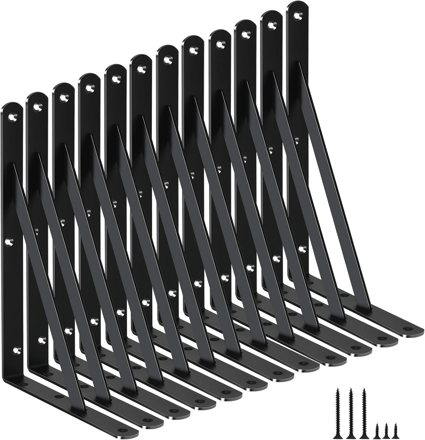16 Pack L10 x H 8" Black Heavy Duty Shelf Brackets with Screws Metal Shelf Brackets Shelf Support Angle Brackets for Shelves L Brackets Heavy Duty Floating Shelf