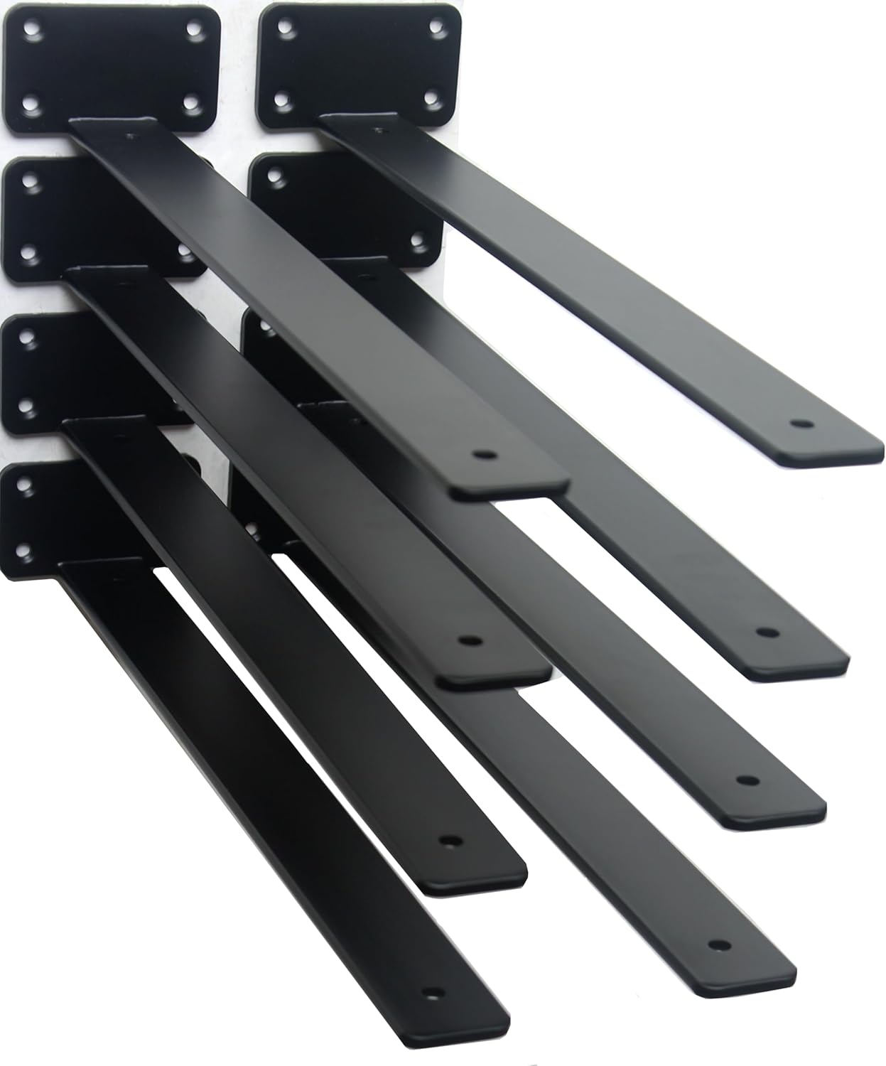 12 Pack - 10 inch Black Hidden L Shelf Bracket (1/5 Inch Thicked) Iron Floating Shelf Brackets Rustic Industrial Metal Brackets for Shelf Support