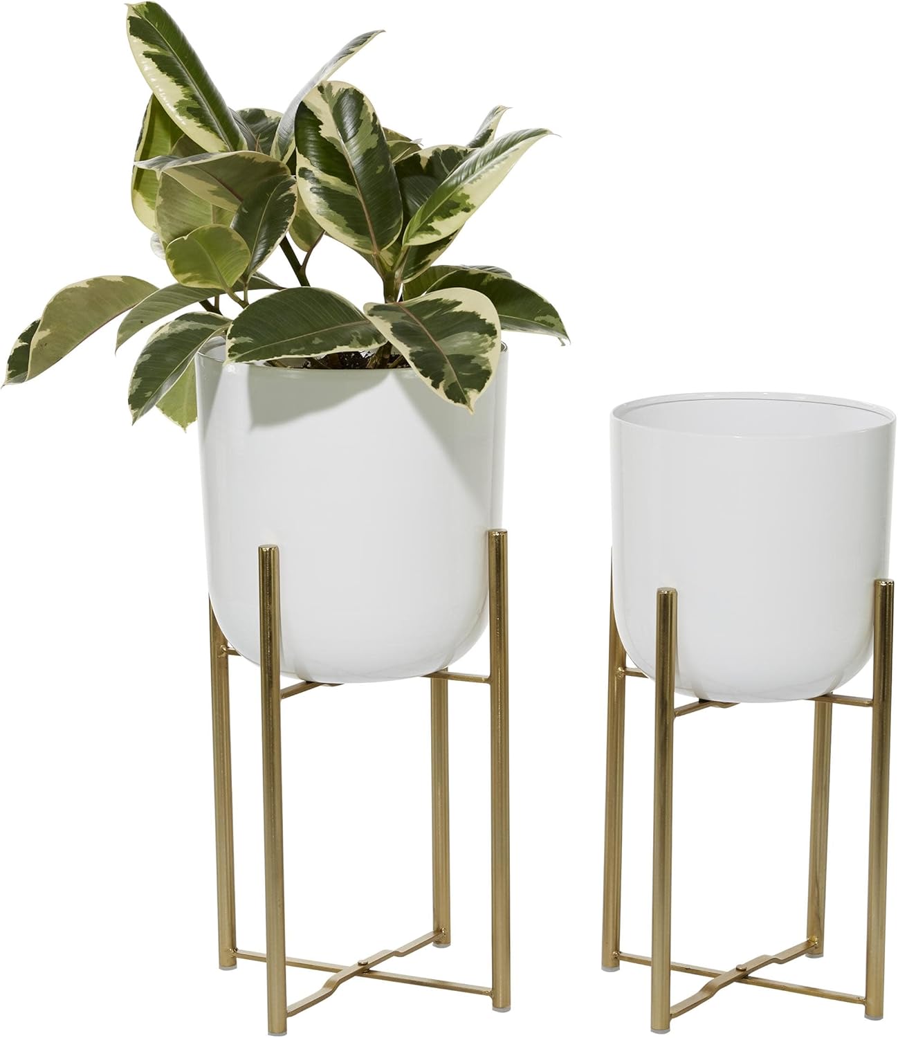 CosmoLiving by Cosmopolitan Metal Indoor Outdoor Planter Dome Large Planter Pot with Removable Stand, Set of 2 Planters 19", 22"H, Gold