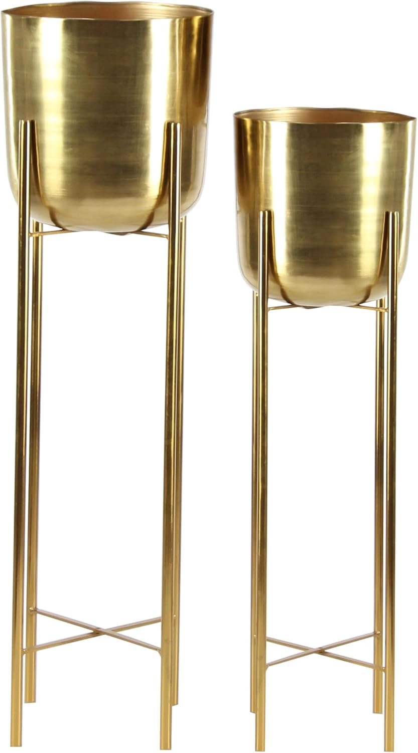 CosmoLiving by Cosmopolitan Metal Indoor Outdoor Planter Dome Large Planter Pot with Removable Stand, Set of 2 Planters 19", 22"H, Gold