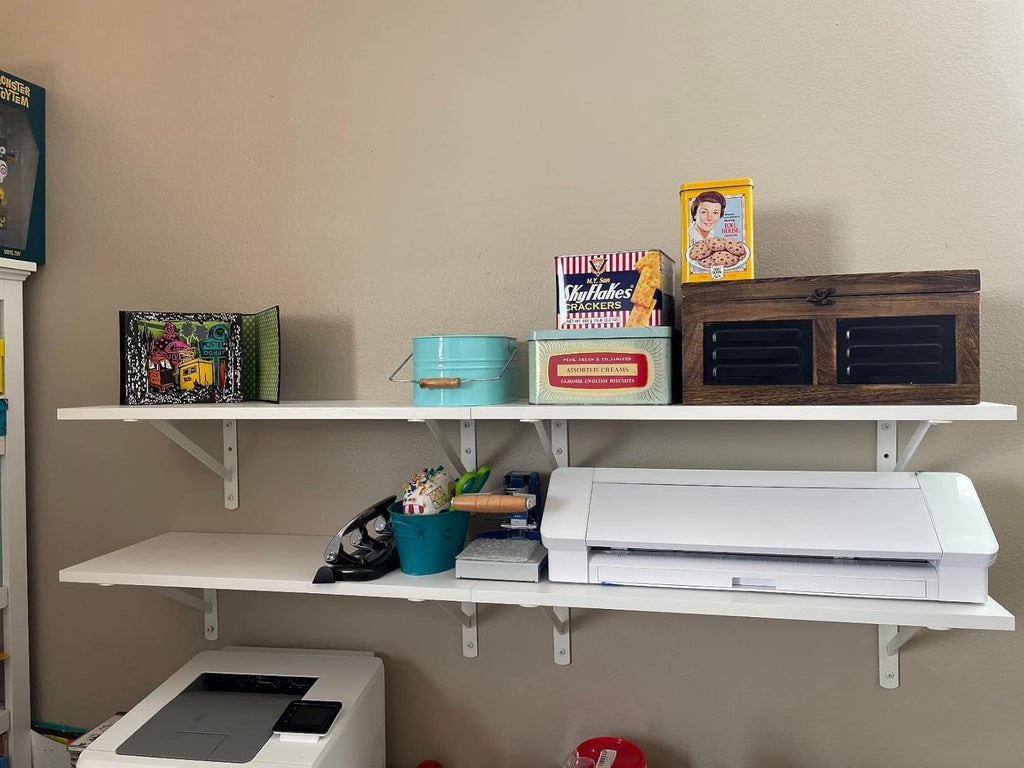 HOME MASTER HARDWARE 12 x 8 inch Heavy Duty Shelf Brackets, Load Capacity: 600lb, 10-Pack White Metal L Supports for Wall Mounted Wood Shelving, Shelves Bracket with Screws