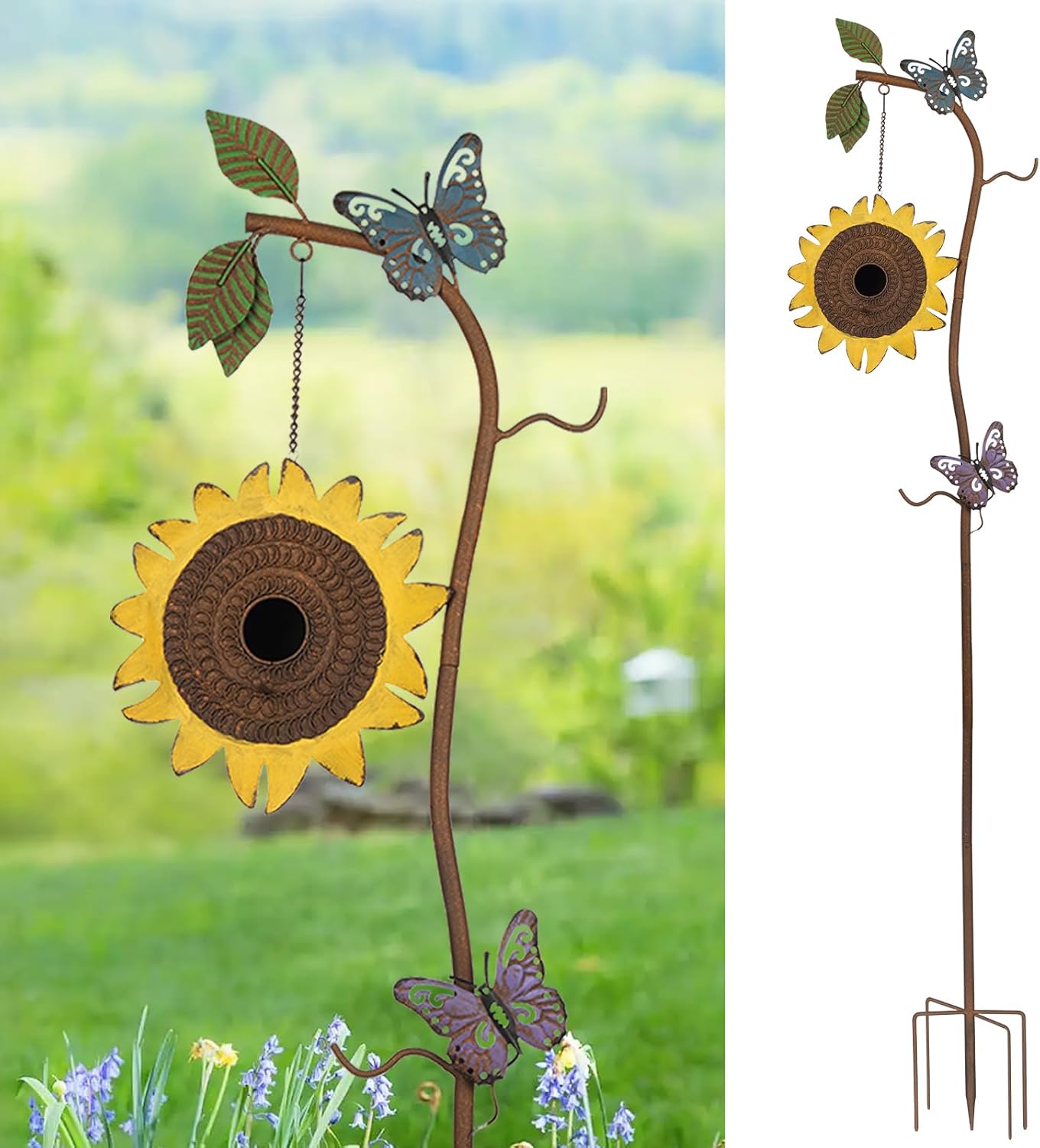 BAYN 57” Bird Houses Stake for Outside, Metal Watering Can Birdhouse Garden Stake Wild Bird Feeder Pole with Welcome Sign Outdoor Decorations for Patio, Backyard, Garden