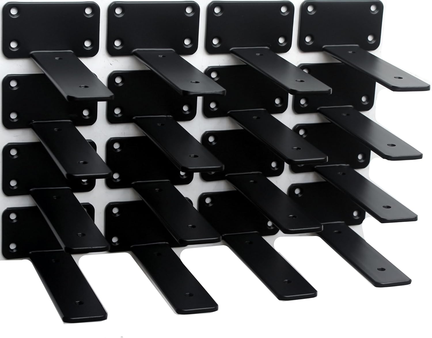 12 Pack - 12 inch Black Hidden L Shelf Bracket (1/5 Inch Thicked) Iron Floating Shelf Brackets Rustic Industrial Metal Brackets for Shelf Support