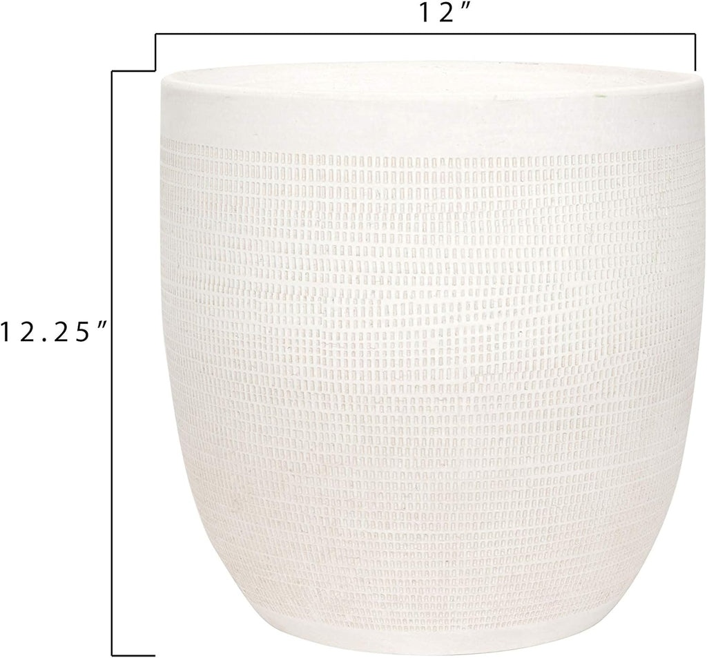 Creative Co-Op Large Matte White Embossed Stoneware Planter