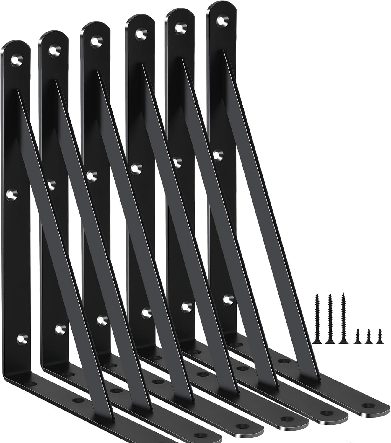 16 Pack L10 x H 8" Black Heavy Duty Shelf Brackets with Screws Metal Shelf Brackets Shelf Support Angle Brackets for Shelves L Brackets Heavy Duty Floating Shelf