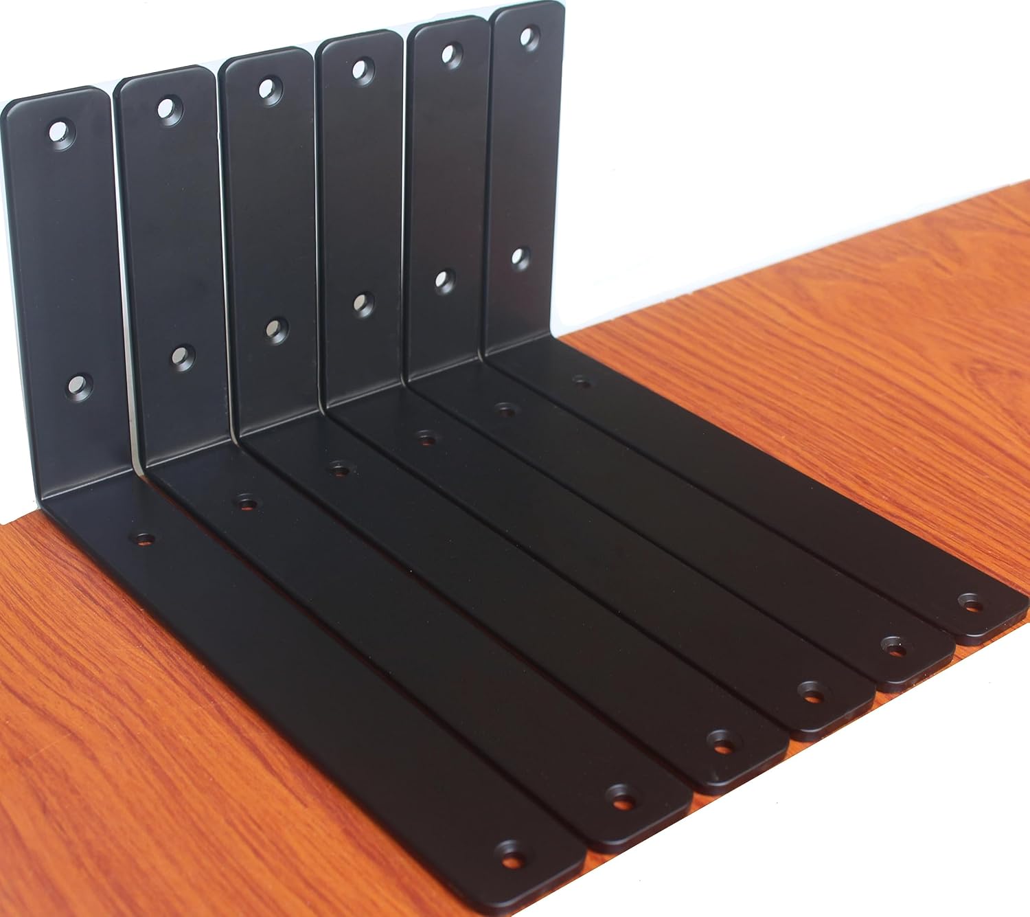 12 Pack - L 8" x H 6" x W1.5, 5mm Thick Black L Shelf Bracket, Iron Shelf Brackets, Metal Shelf Brackets, Floating Shelf, Shelf Supports with Screws