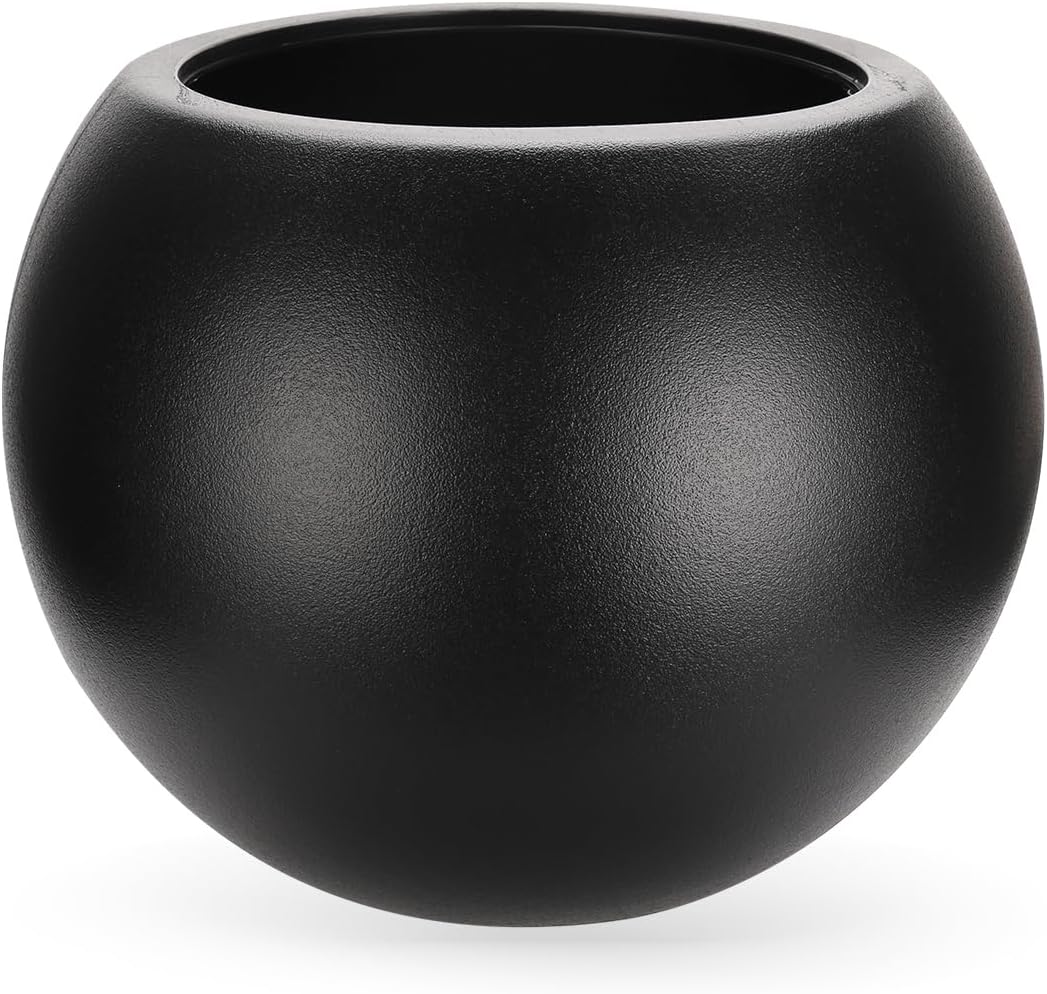 13.78”Dx11”H Large Round Planter,Planters for Indoor Plants & Outdoor,Durable Plastic-Concrete Material Sphere Planter with Drainage Hole & Rubber Plug Weather Resistant,Plant Pot,(9" Pot Opening)