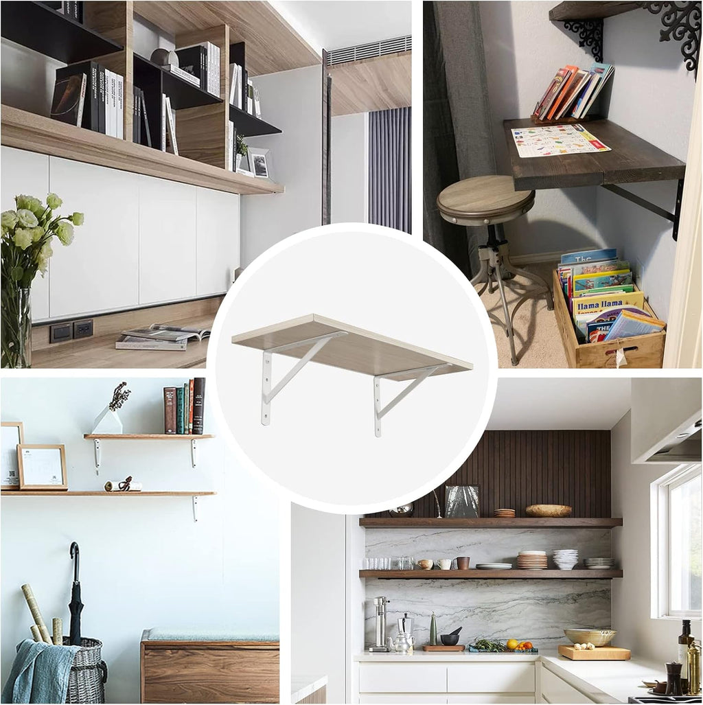 HOME MASTER HARDWARE 12 x 8 inch Heavy Duty Shelf Brackets, Load Capacity: 600lb, 10-Pack White Metal L Supports for Wall Mounted Wood Shelving, Shelves Bracket with Screws