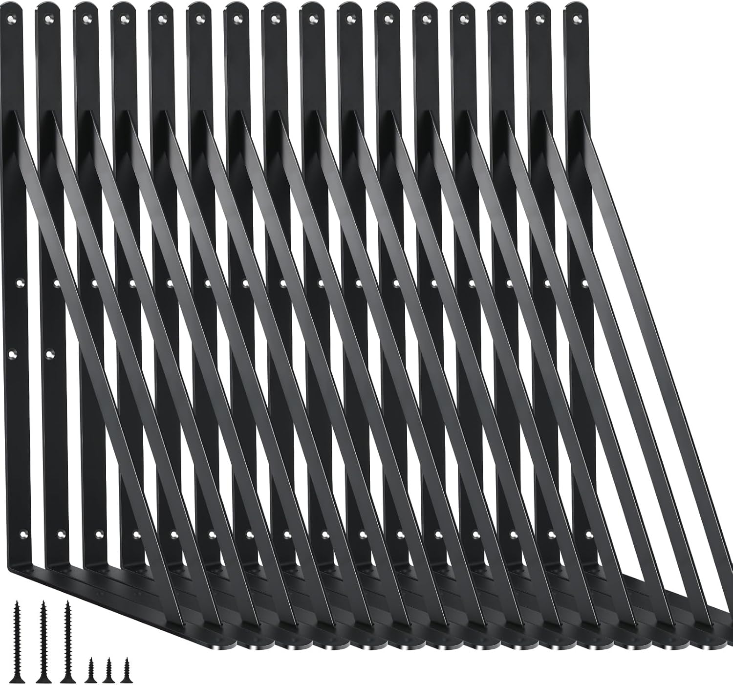 12 Pack L14 x H 10" Black Heavy Duty Shelf Brackets with Screws Metal Shelf Brackets Shelf Support Angle Brackets for Shelves L Brackets Heavy Duty Floating Shelf