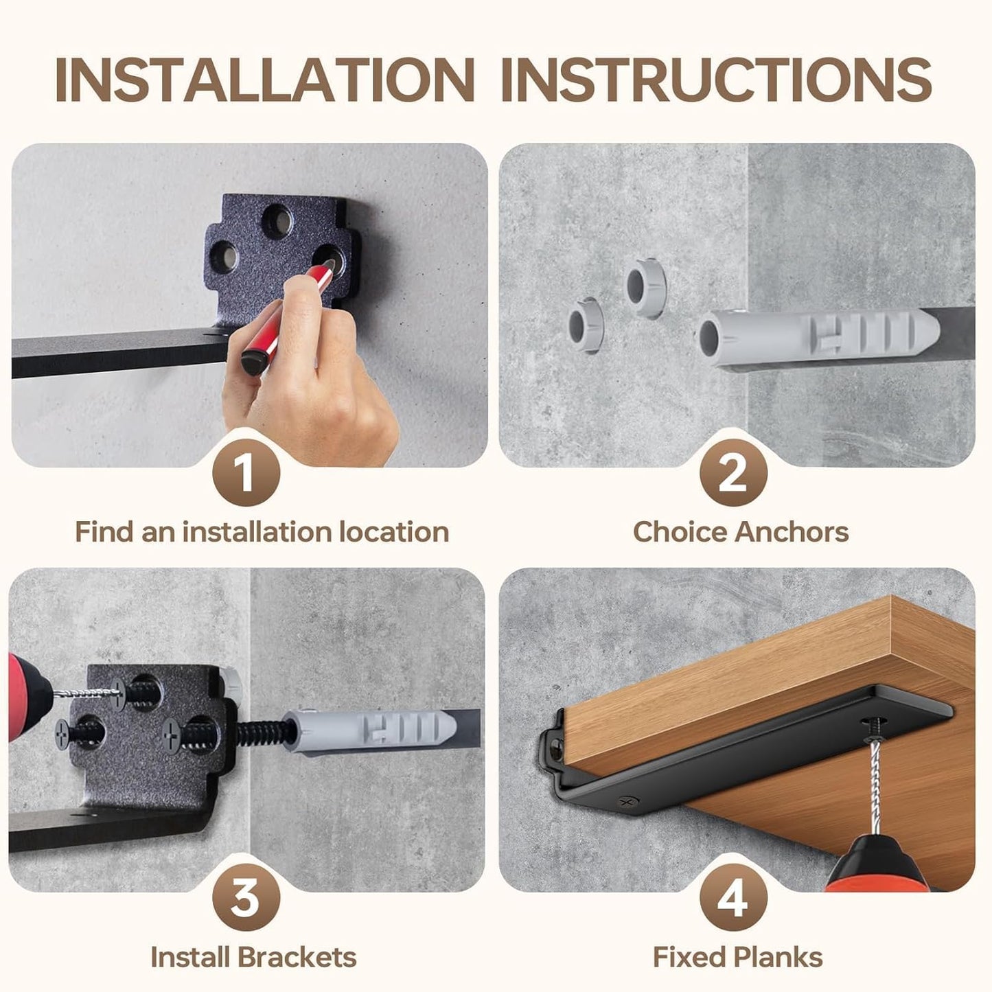 Shelf Brackets 12 Inch (Excluding Shelves), 6 Pack Heavy Duty Floating Shelf Brackets for Shelves, Black Coated Metal Shelf Hardware, Hidden L Shelf Support Bracket with 160 lb Load Capacity