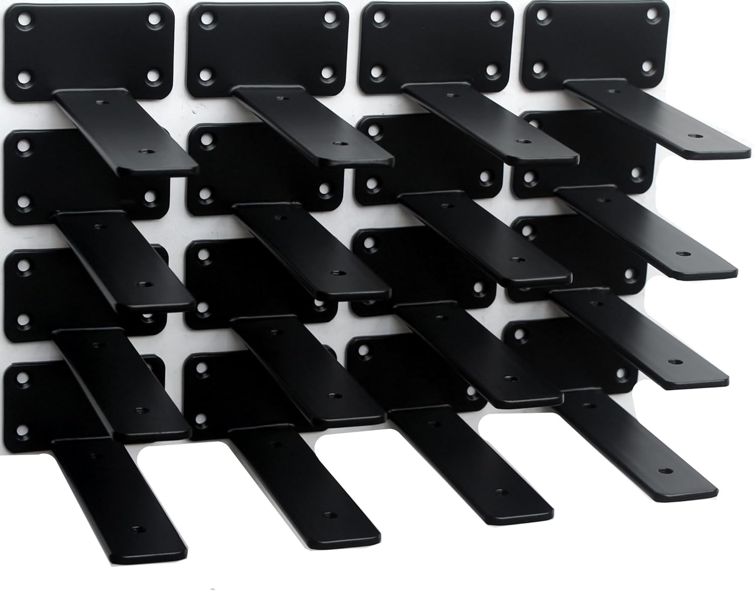 12 Pack - 8 inch Black Hidden L Shelf Bracket (1/5 Inch Thicked) Iron Floating Shelf Brackets Rustic Industrial Metal Brackets for Shelf Support