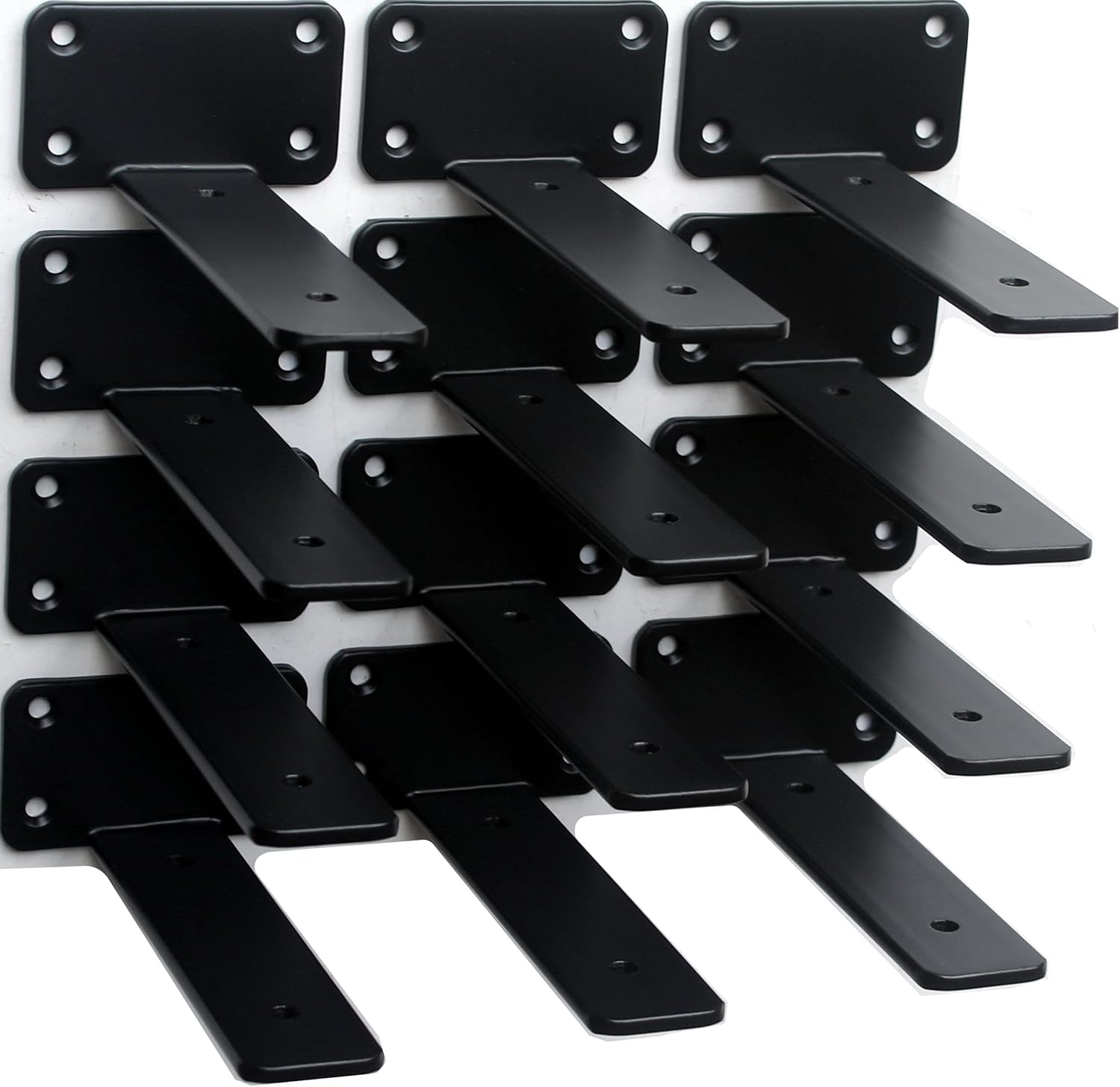 12 Pack - 8 inch Black Hidden L Shelf Bracket (1/5 Inch Thicked) Iron Floating Shelf Brackets Rustic Industrial Metal Brackets for Shelf Support