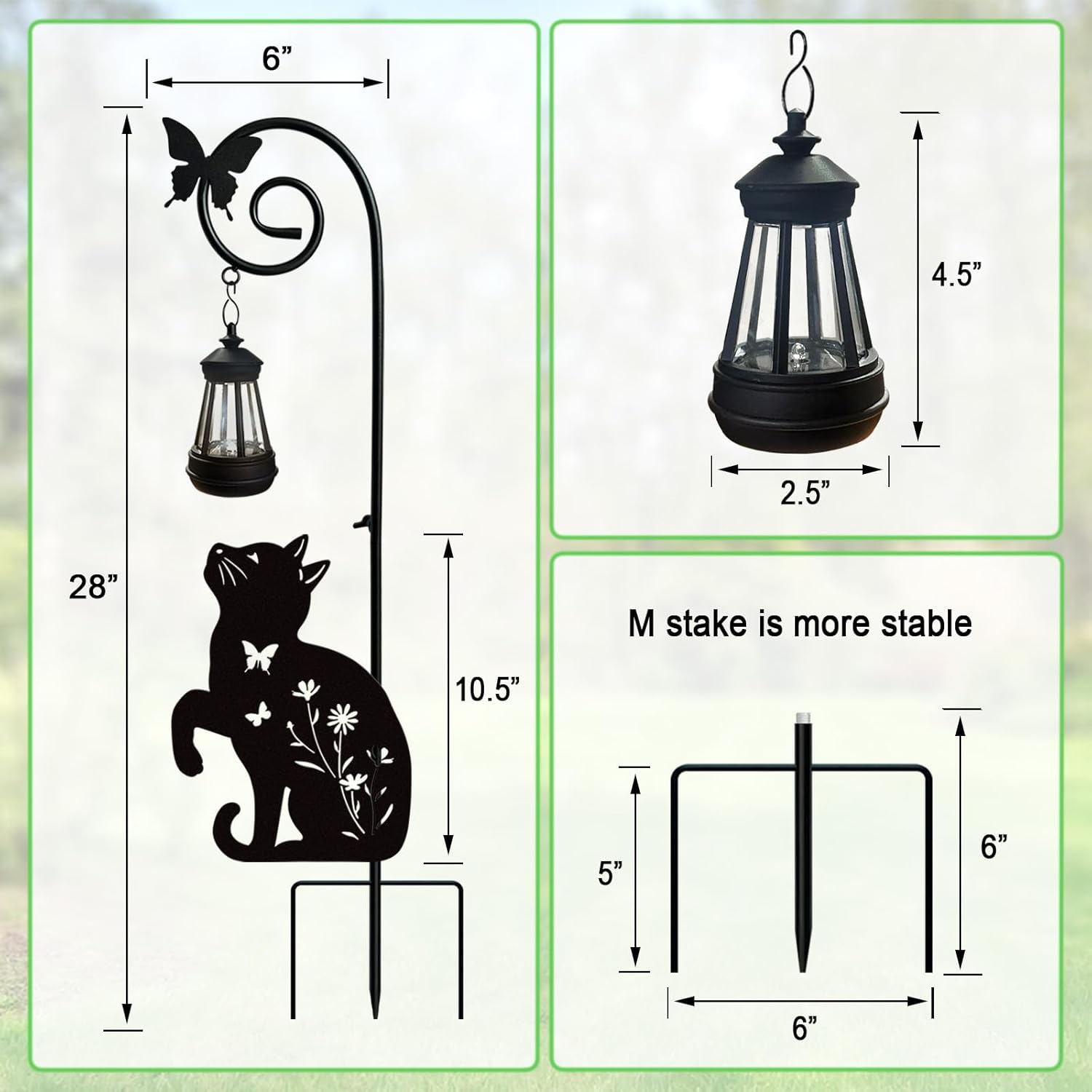 Metal Cat Stake with Solar Lights Outdoor Decorative,Black Cats Lawn Ornaments,Womens Gifts Unique,Garden Silhouette Animal Decor (Cat)