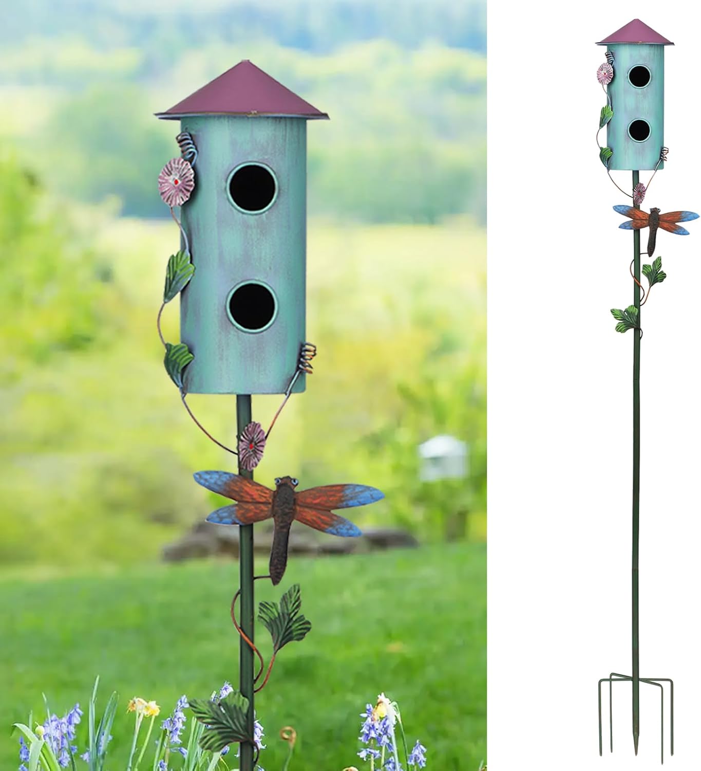 BAYN 57” Bird Houses Stake for Outside, Metal Watering Can Birdhouse Garden Stake Wild Bird Feeder Pole with Welcome Sign Outdoor Decorations for Patio, Backyard, Garden
