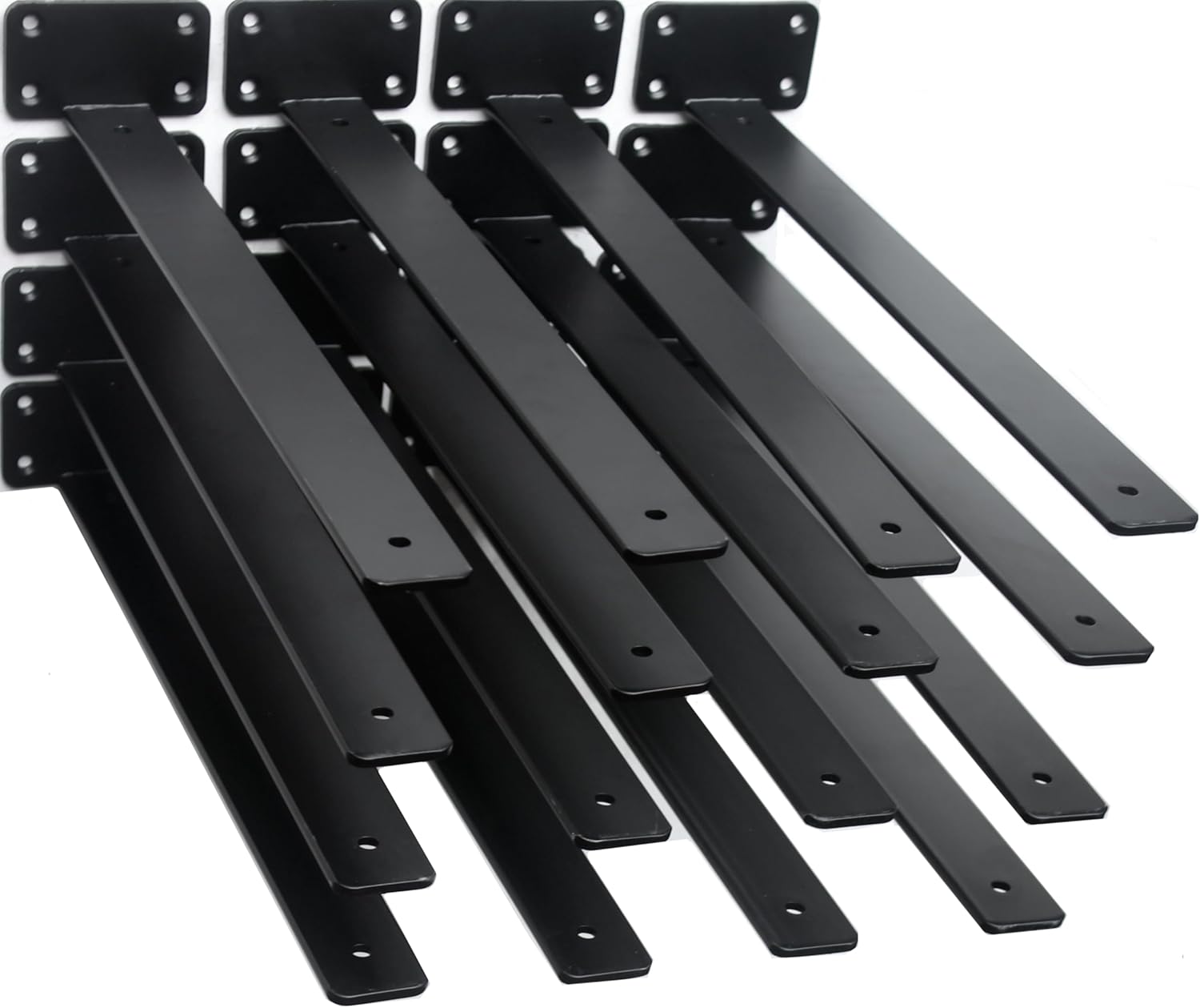 12 Pack - 8 inch Black Hidden L Shelf Bracket (1/5 Inch Thicked) Iron Floating Shelf Brackets Rustic Industrial Metal Brackets for Shelf Support