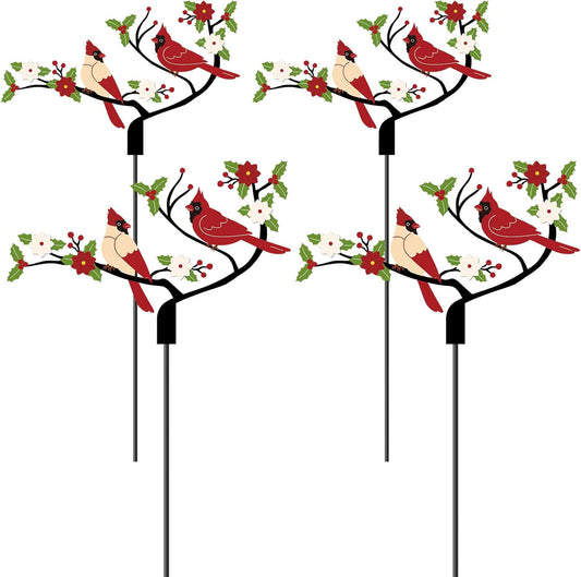 4 Pcs Cardinal Decor Sign Cardinal Garden Stakes Yard Sign Outdoor Decorations Spring Red Metal Bird Decorative for Lawn Garden Landscape Flower Bed Patio Yard