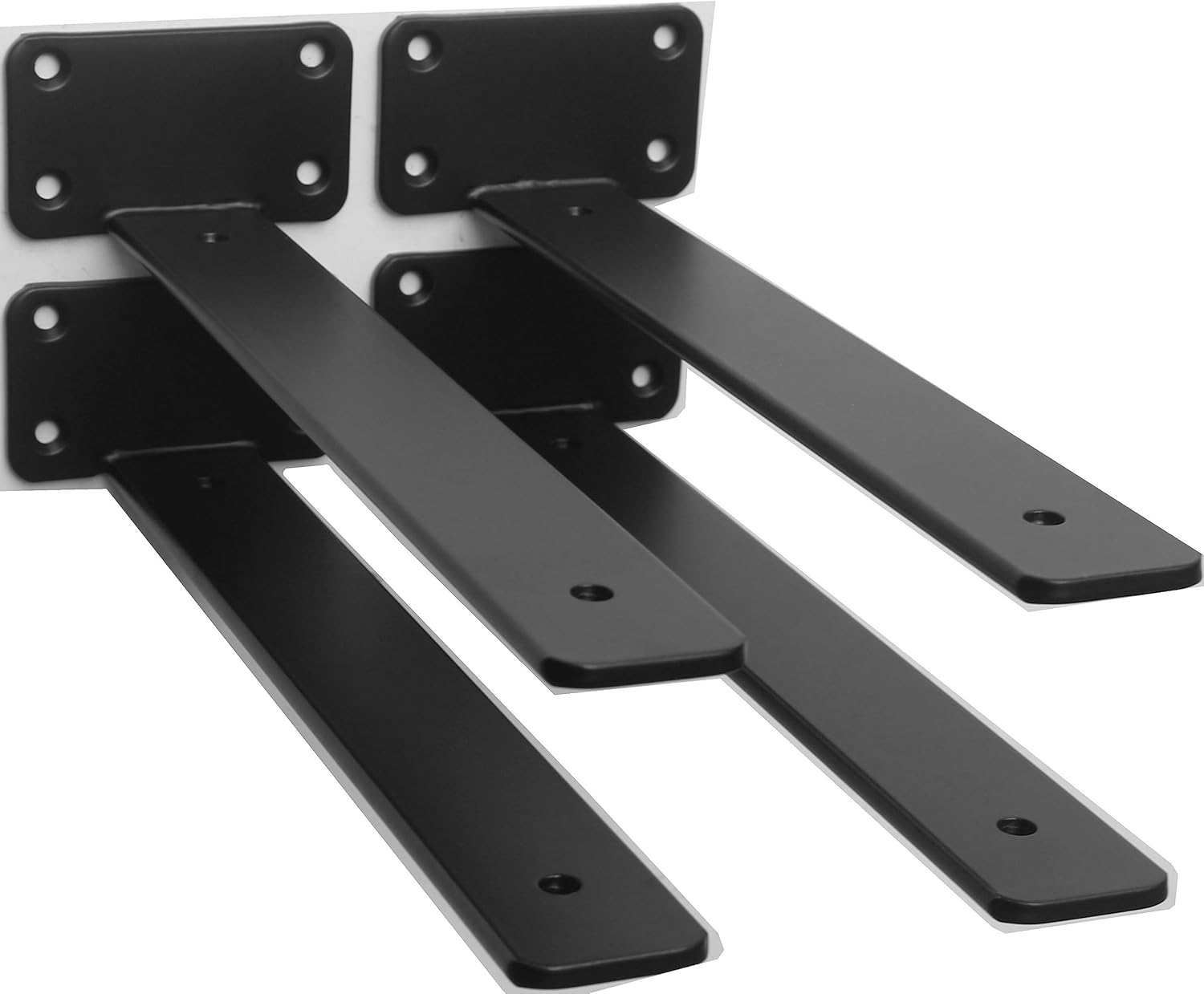 12 Pack - 10 inch Black Hidden L Shelf Bracket (1/5 Inch Thicked) Iron Floating Shelf Brackets Rustic Industrial Metal Brackets for Shelf Support