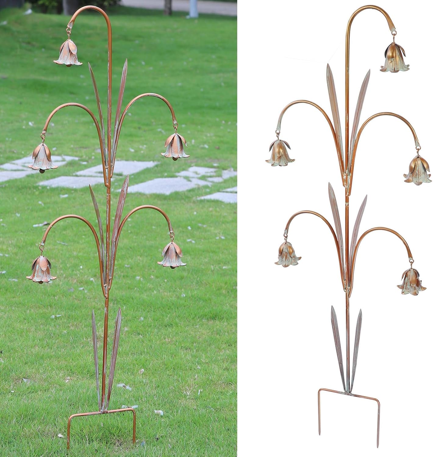 Gardens Metal Flowers with Bells for Outside Garden Art, Decorative Garden Stakes, Outdoor Decoration for Patio Garden Decor.
