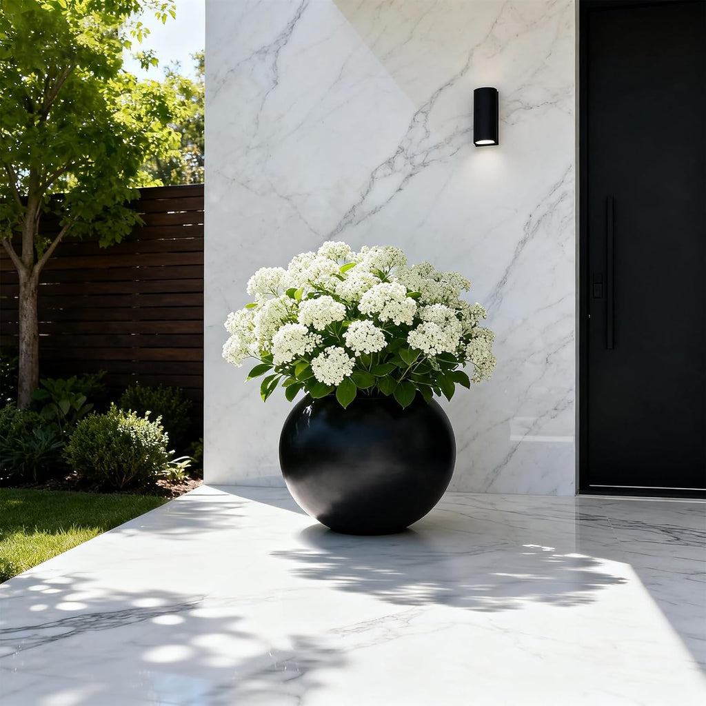 13.78”Dx11”H Large Round Planter,Planters for Indoor Plants & Outdoor,Durable Plastic-Concrete Material Sphere Planter with Drainage Hole & Rubber Plug Weather Resistant,Plant Pot,(9" Pot Opening)