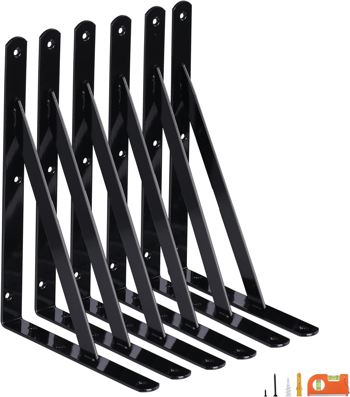 12-Pack 12 Inch Heavy Duty Shelf Brackets, Large Wall Bracket for Floating Shelves, Black Powder-Coated Steel
