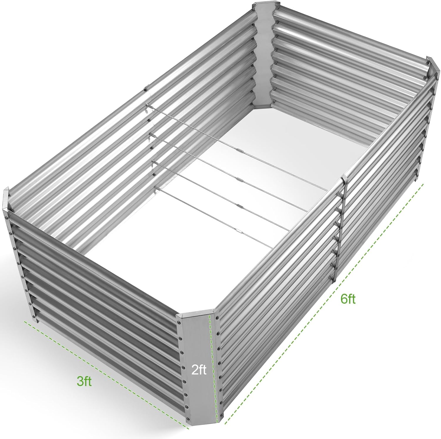 Land Guard 2 Pack 6×3×2 ft Galvanized Metal Raised Garden Bed, 2FT Deep Root Elevated Planter Box Steel Large Vegetable Flower Bed Kit, Silver