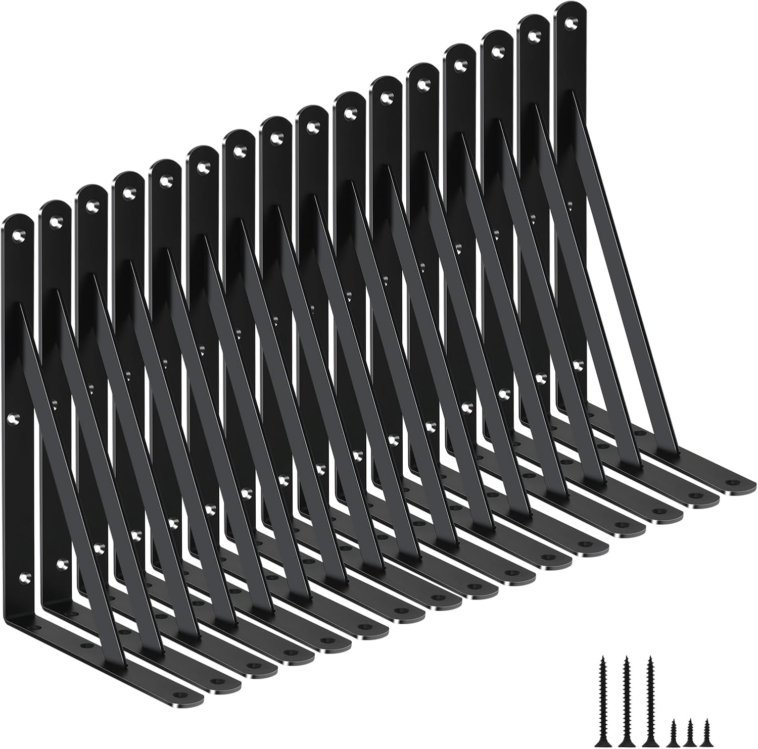 12 Pack L14 x H 10" Black Heavy Duty Shelf Brackets with Screws Metal Shelf Brackets Shelf Support Angle Brackets for Shelves L Brackets Heavy Duty Floating Shelf