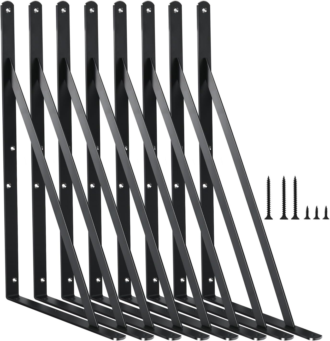12 Pack L14 x H 10" Black Heavy Duty Shelf Brackets with Screws Metal Shelf Brackets Shelf Support Angle Brackets for Shelves L Brackets Heavy Duty Floating Shelf