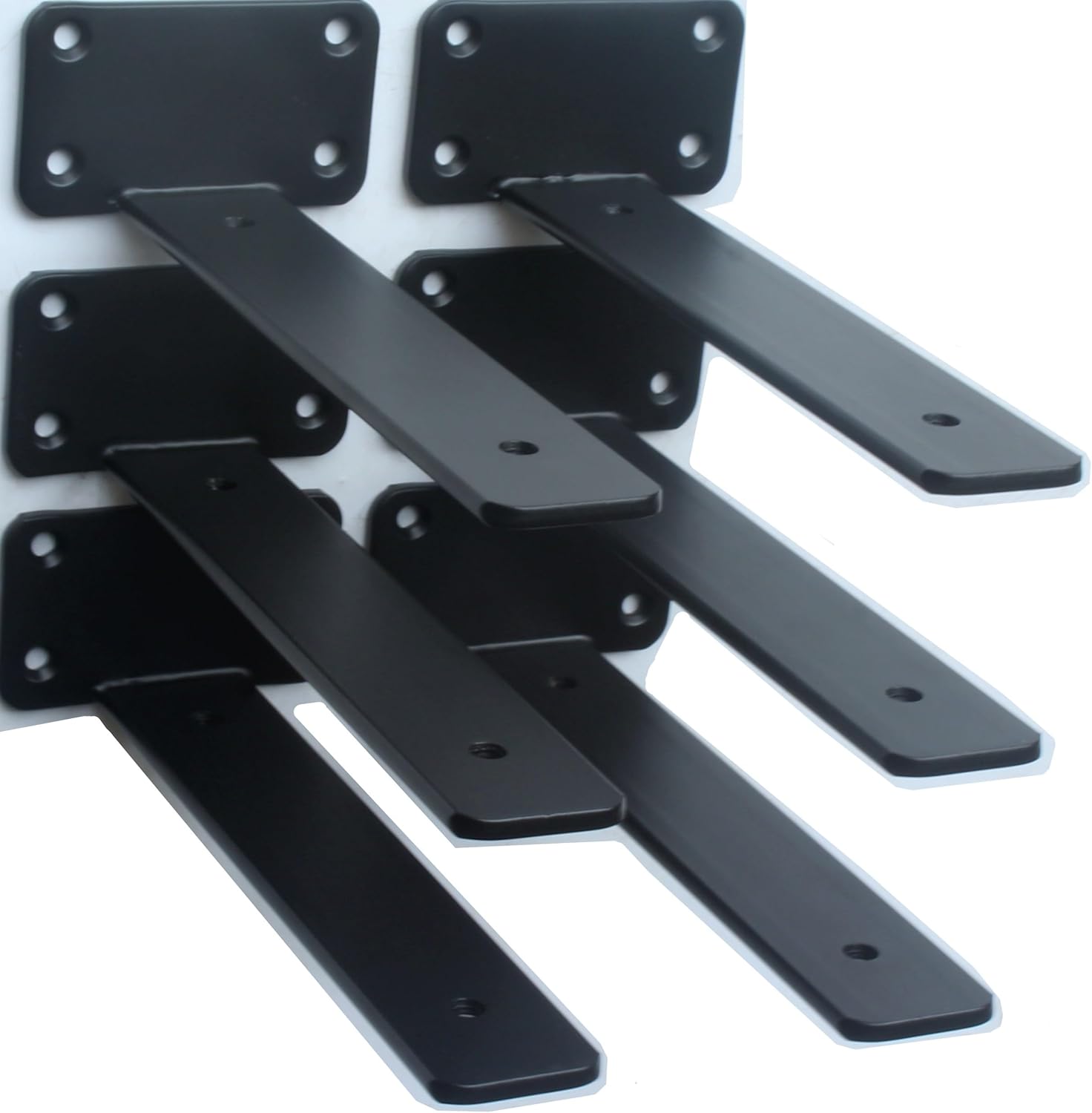 12 Pack - 8 inch Black Hidden L Shelf Bracket (1/5 Inch Thicked) Iron Floating Shelf Brackets Rustic Industrial Metal Brackets for Shelf Support