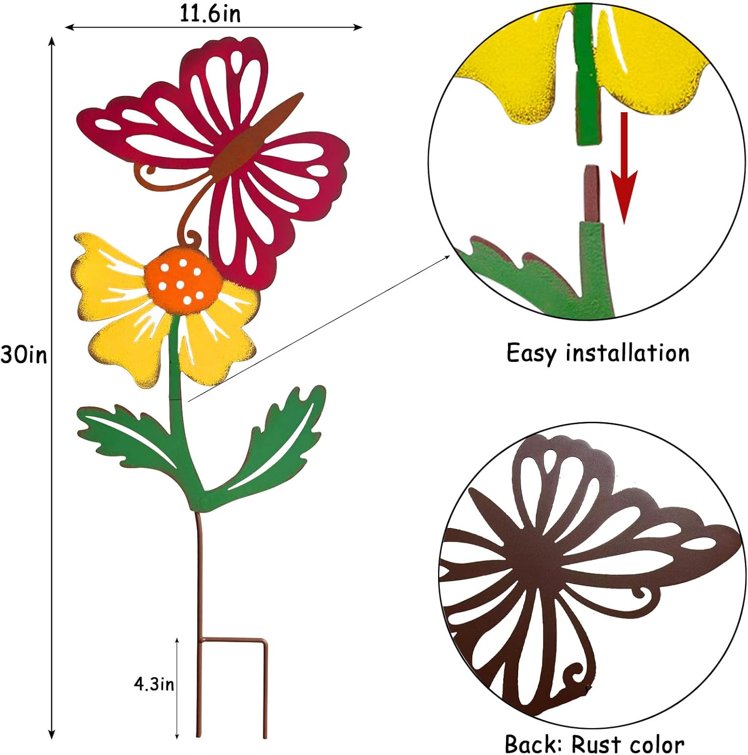 3 Pack Butterfly&Flower Metal Flowers for Outside & Decorative Garden Stakes - Metal Yard Art Outdoor and Garden with Rustproof Design | Spring Lawn Ornaments for Porch,Backyard，Patio | Outdoor Gifts