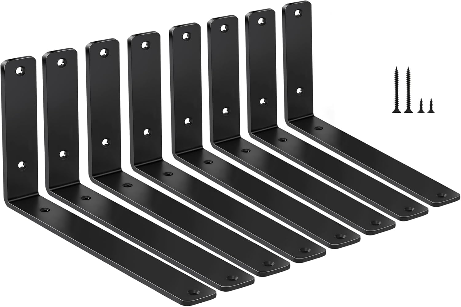 12 Pack - L 8" x H 6" x W1.5, 5mm Thick Black L Shelf Bracket, Iron Shelf Brackets, Metal Shelf Brackets, Floating Shelf, Shelf Supports with Screws