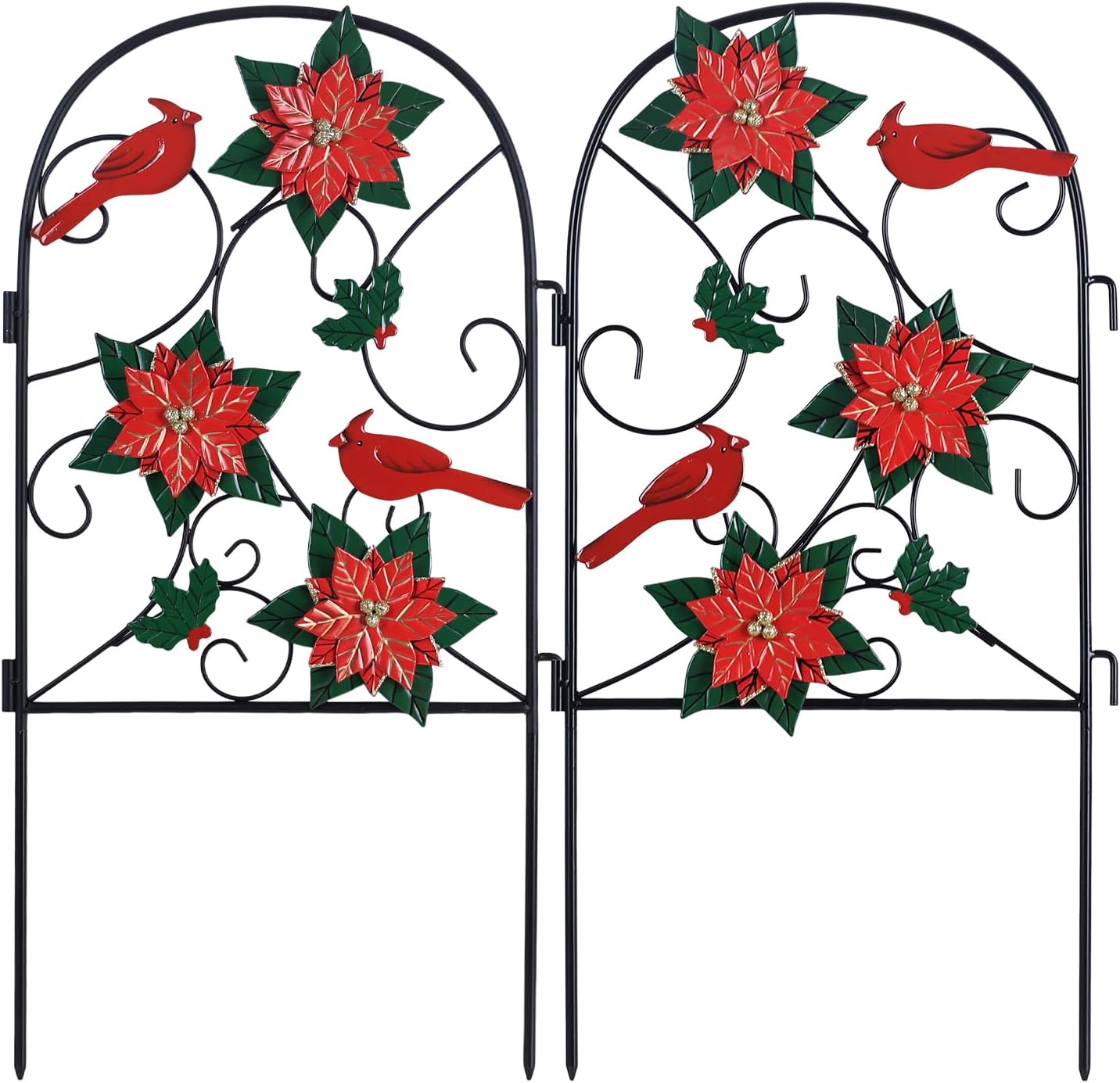 hogardeck Garden Decor for Outside, Set of 2 Metal Fence Decorative Garden Stakes with Flowers for Spring Decor, Yard Signs for Outdoor Patio Lawn Backyard Porch Decorations