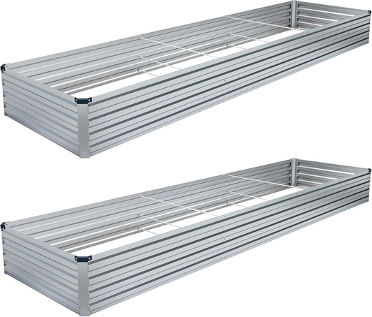 2PCS 12x4x1FT Galvanized Raised Garden Bed Kit,Vegetable Boxes-Rectangle Metal Flower Box,Large Planter Raised Beds Outdoor Garden for Planting,Fruit,Herb-Sliver